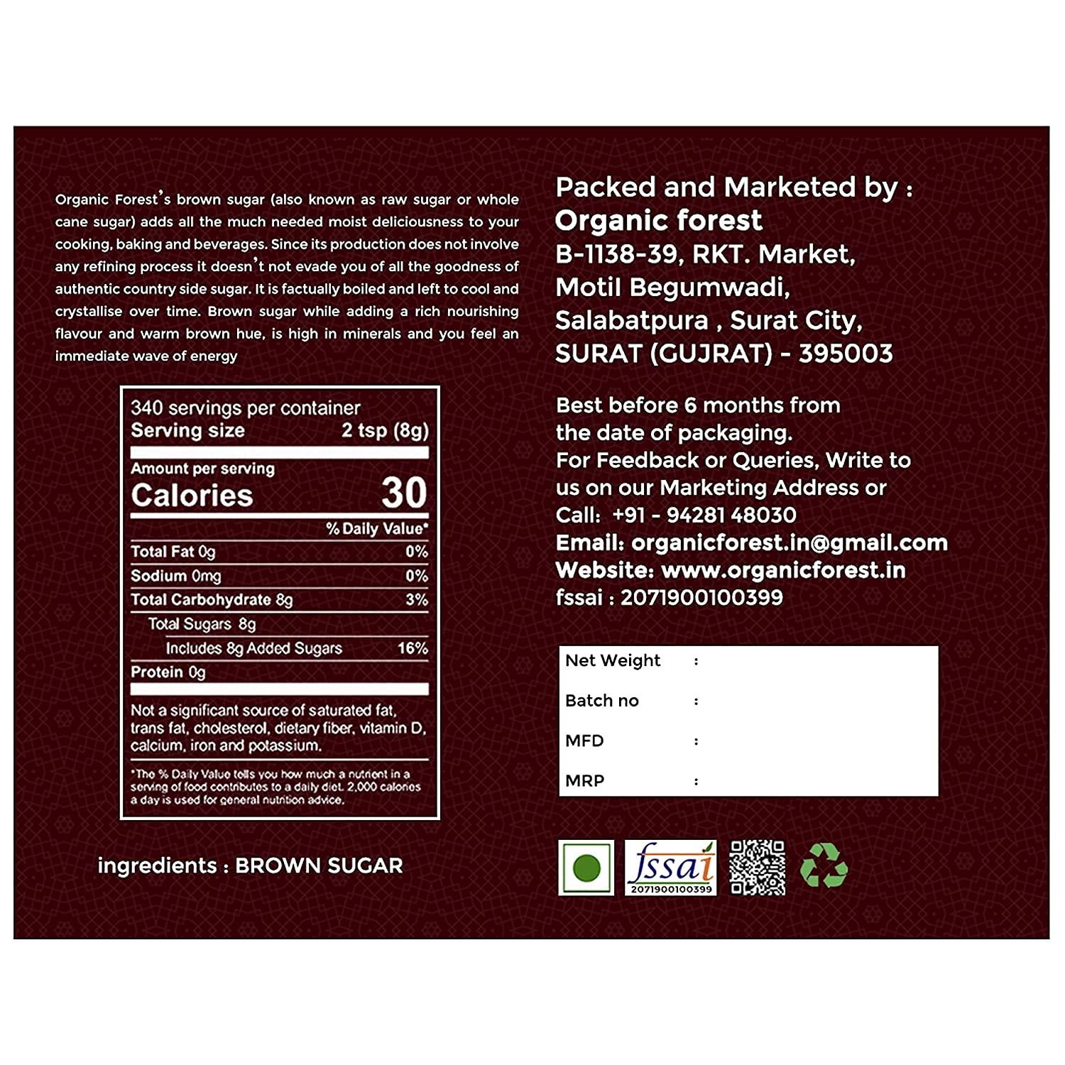 Organic forest Organic Forest Country Side Brown Sugar Mineral Rich And Raw Luscious Sugar 100 % Natural Brown Sugar Standard Zip Lock Pack Of 2000 Gm (1 kg (Pack of 2))