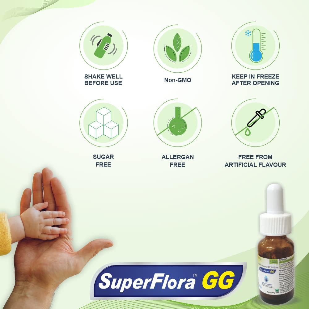 Sundyota Lifecare Sundyota Lifecare Superflora Gg Probiotic Supplement Drops|Specially Designed For Baby For Colic Pain,Digestion & Diarrhoea|5X Superior Efficacy|Flavor-Less Lactobacillus Probiotic|8Ml Pack
