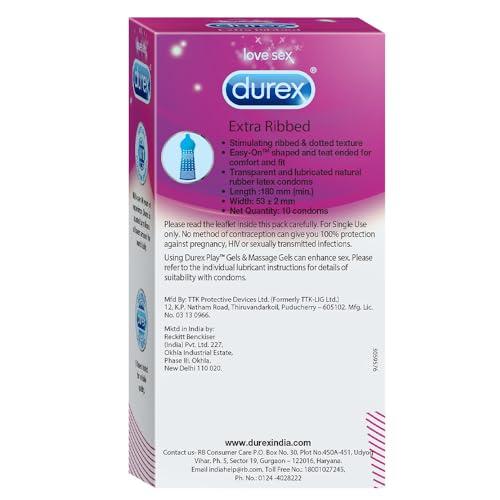Durex Durex Condoms, Extra Ribbed- 10s (Pack of 10)