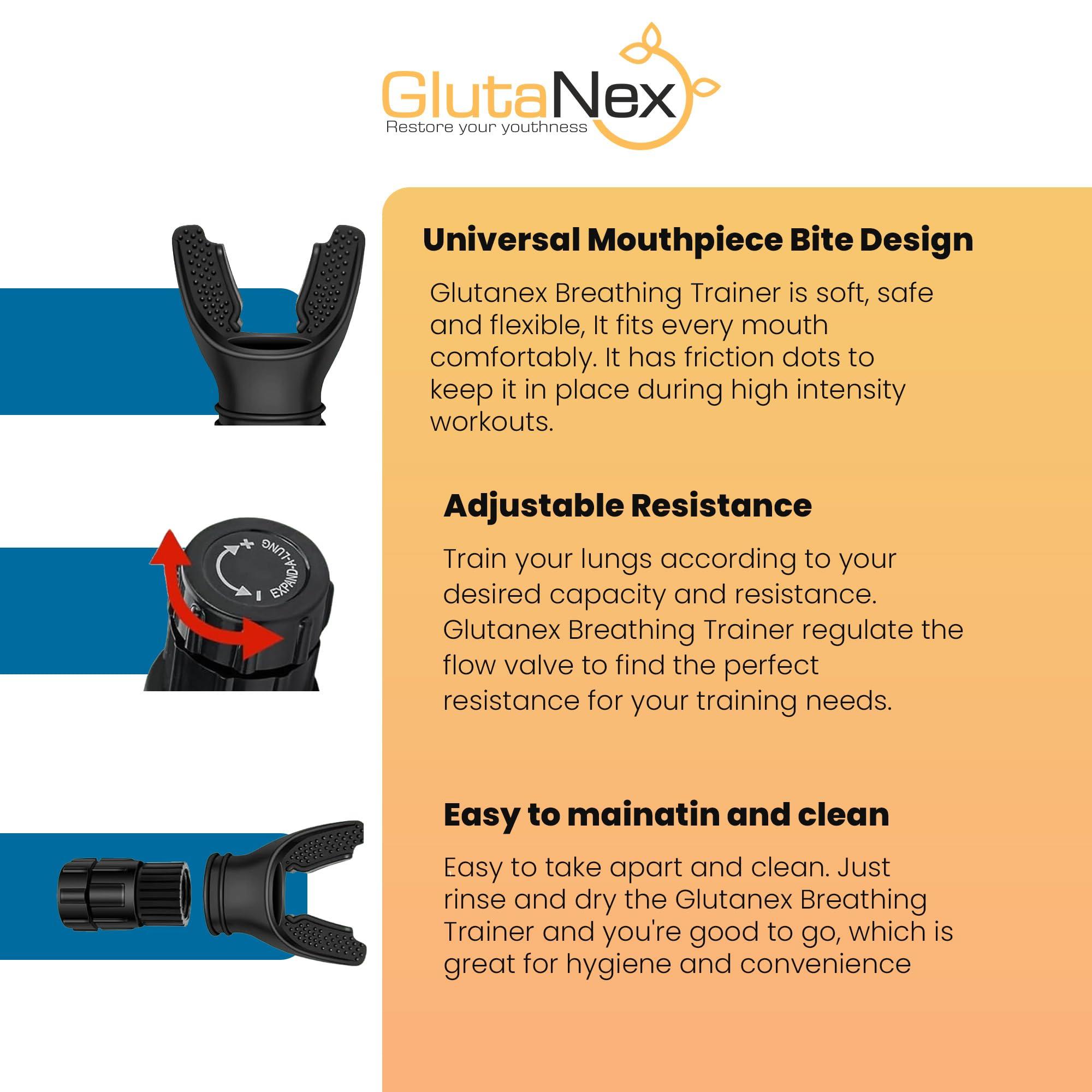 Glutanex Glutanex Breathing Trainer | Breathing Resistance Trainer for Oral and Muscular Exercise | Lung Capacity Exercise Device | Lung Exerciser Equipment for Respiratory Muscle Exercise | Men and Women | Black