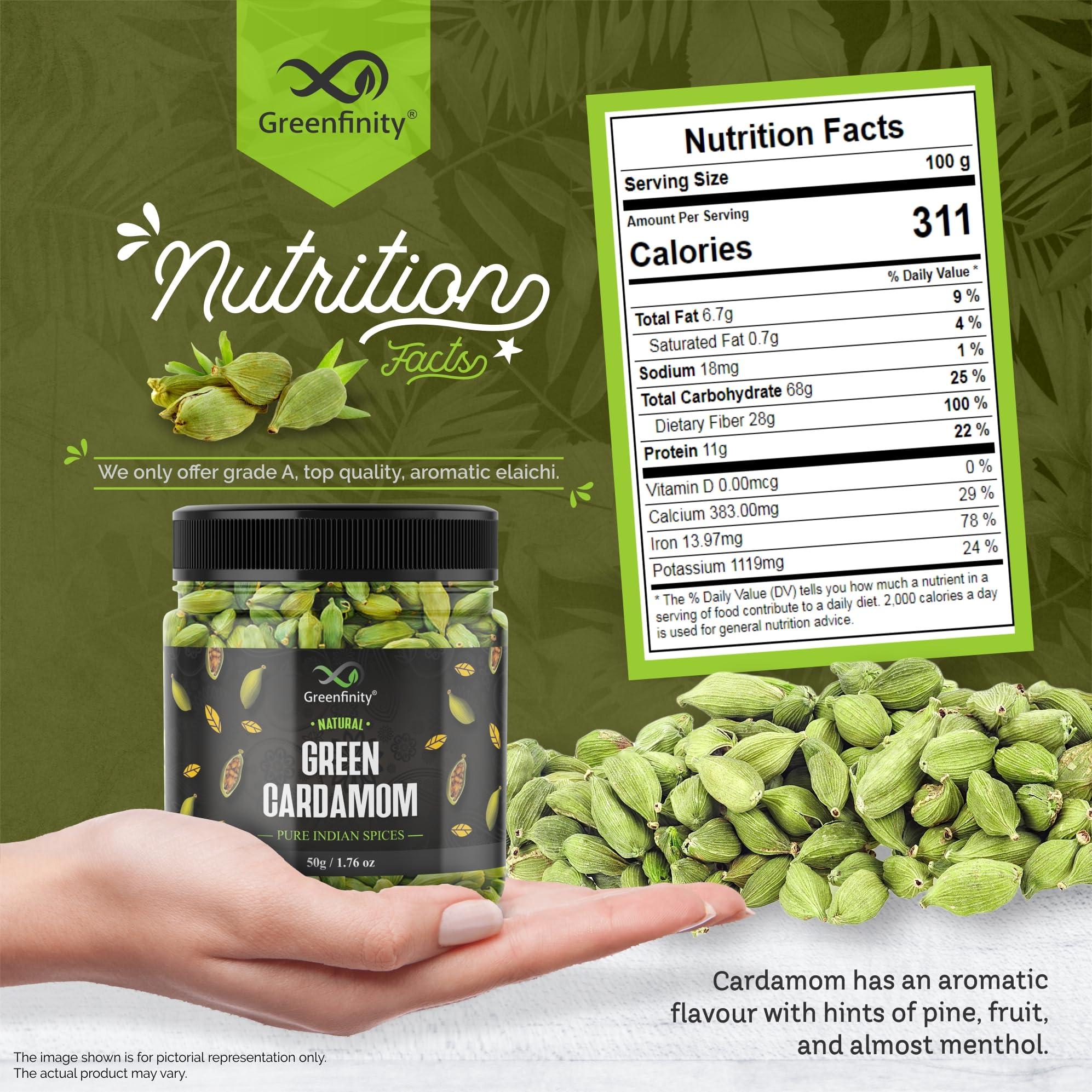 GreenFinity GreenFinity Cardamom Green Whole - 50 grams, Grade - 8mm, (Buy 1 Get 1 Free).