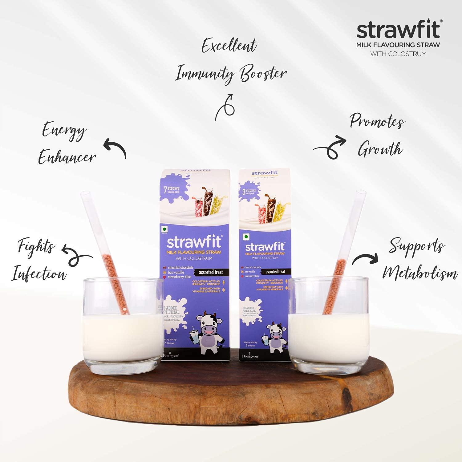 Strawfit Strawfit 7 Assorted & 3 Assorted, Milk Flavoring Straw with Colostrum for Kids' Immunity, Health and Nutrition, Total 10 Straws (2 Packs)