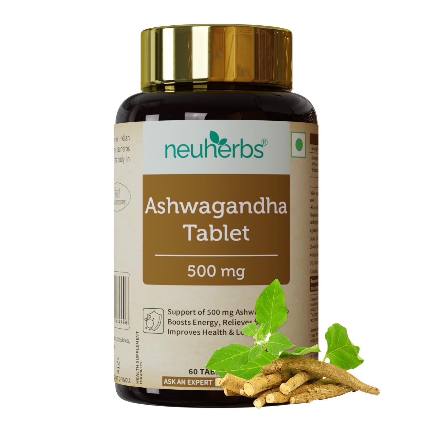 Neuherbs Neuherbs Ashwagandha Tablets 500 mg for Men & Women (60 tablets) | Rich In Antioxidant | Boost Energy, Reduce Stress, Better Absorption & Support Sleep Cycle | Promote Overall Health