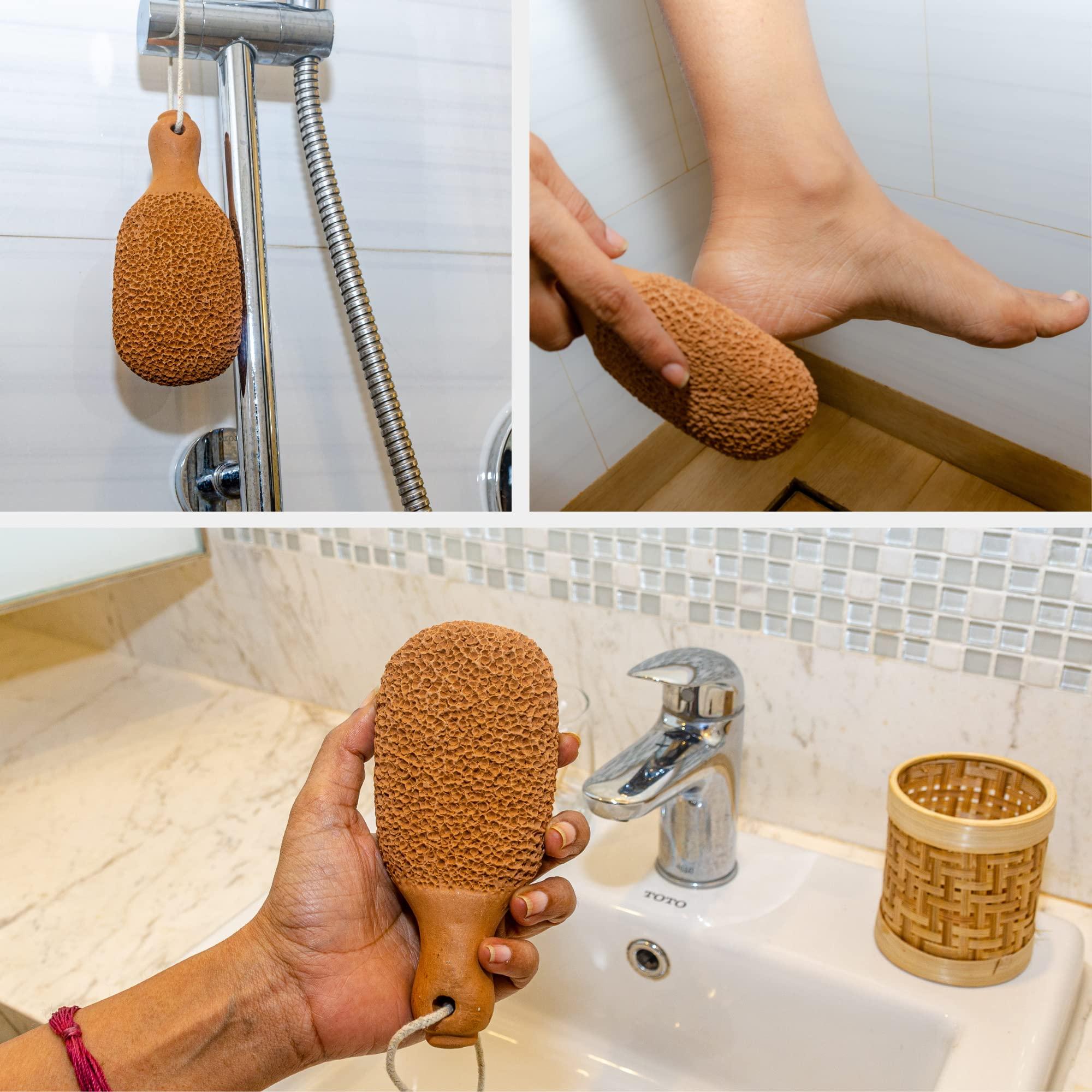 Avbodhan Avbodhan - Terracotta Foot Scrubber | Natural Pumice Stone | Dead Skin/Callus Remover | Standard - Bat Design