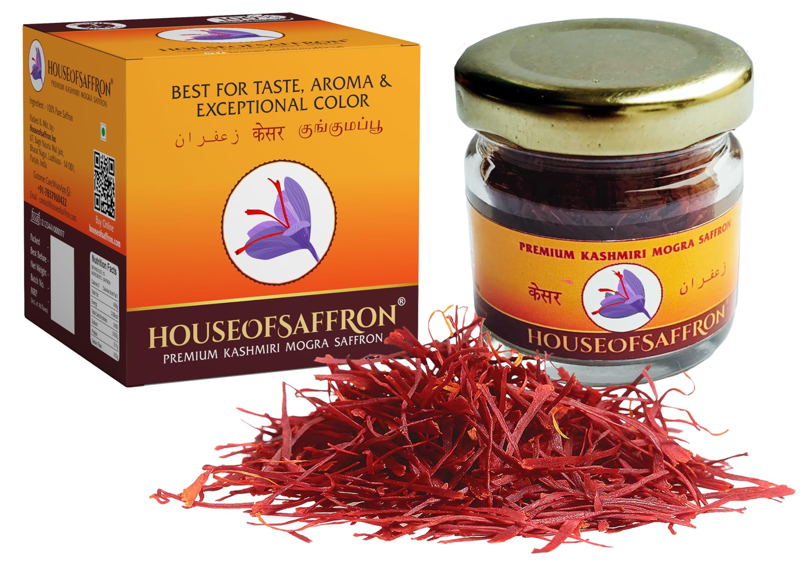 House of Saffron House of Saffron 5grams Kashmir Mogra Kesar Premium Original Saffron for Pregnant Women, Milk, Cooking, Biryani, Skin, Grade A1+++ Natural All Red Long Threads Pure Keshar - 5g