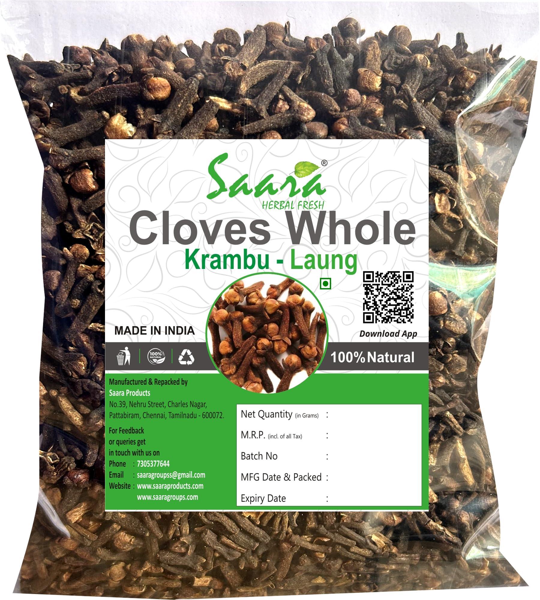 SAARA Saara HERBAL FRESH Cloves, 450g, Laung Sabut, Lavangam, Krambu, Laving, Lavang, Grampu Whole Cloves, 450g, (pack of 4 x 100g, pack of 1 x 50g)