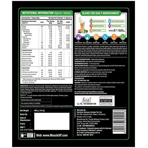 MuscleXP MuscleXP Plant Protein - Natural Protein Powder with Pea Protein, Herbal and Vegetable Blend, Vanilla Flavour, 400gm Pouch x Pack Of 2