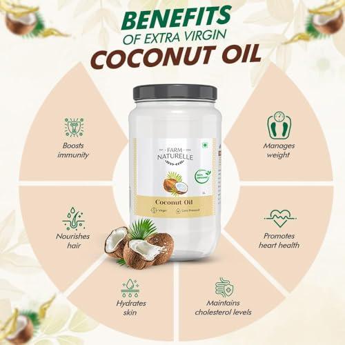 Farm Naturelle Farm Naturelle -100% Pure Organic Extra-Virgin Cold Pressed Coconut Oil 550ml | Aroma for Cooking & Healthy Skin and Hair | 100% Vegan (Glass Bottle -550ml)