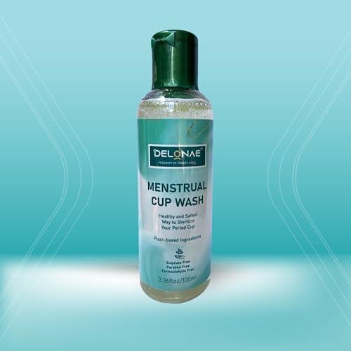 Delonae Menstrual Cup Wash Liquid -100ml | Plant based | pH balanced | Sulphate Free, Formaldehyde Free, Paraben Free | Healthy and Safest way to Sterilize your Period Cup