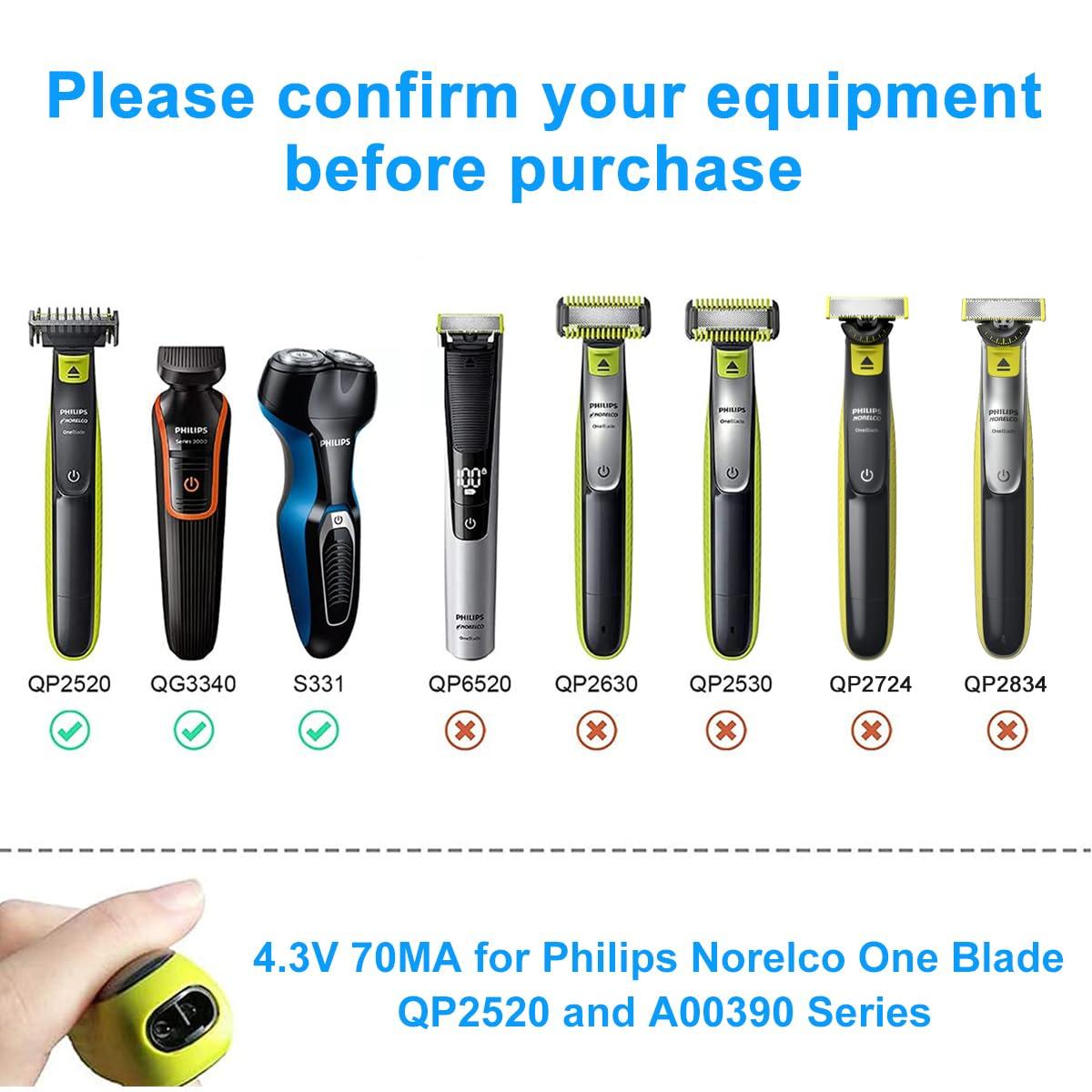 BENSN Bensn 4.3 V Shaver Charger Power Cord For Philips Norelco Oneblade Series Razors, Compatible With Qp2520 Electric Trimmer