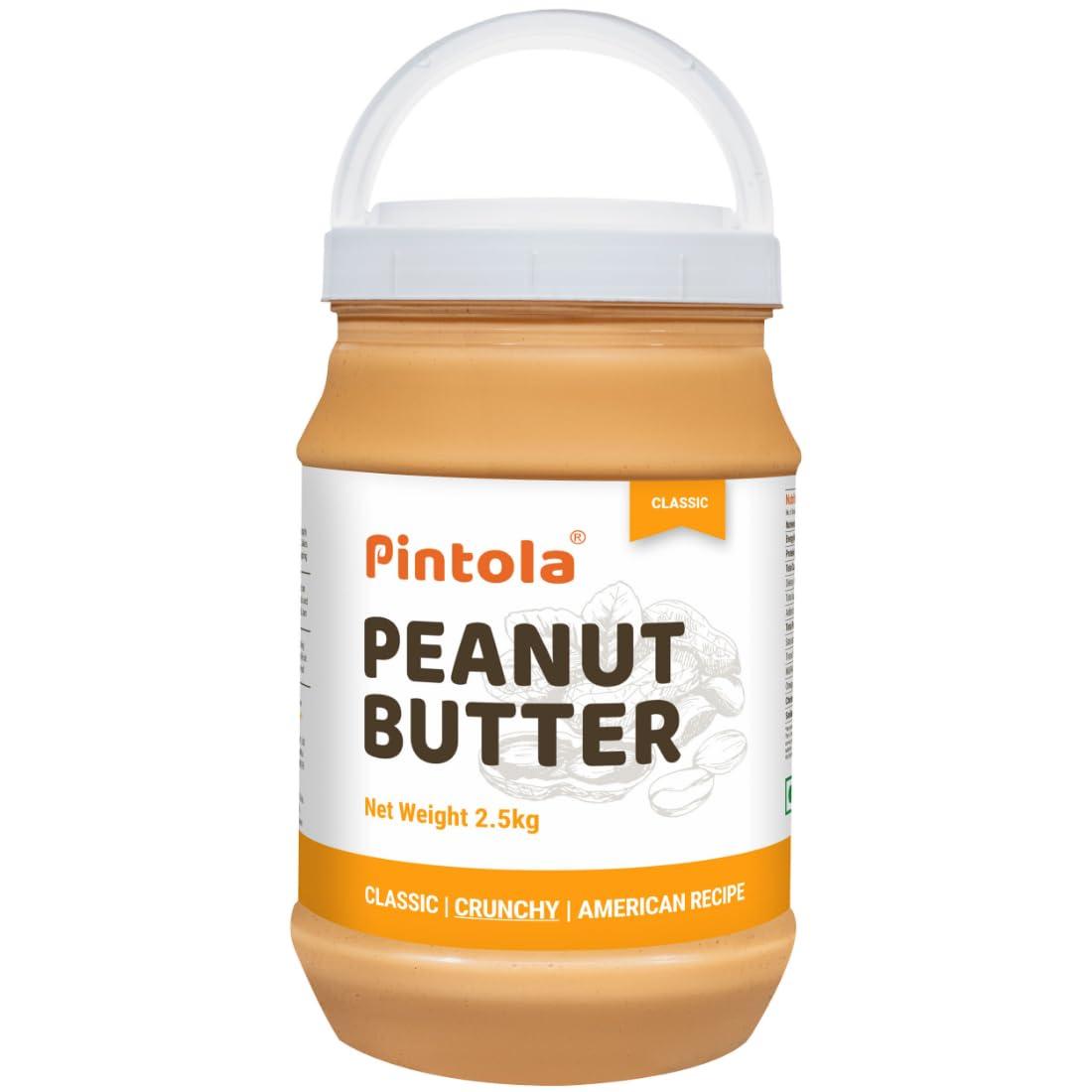 Pintola PINTOLA Original Classic Peanut Butter Crunchy 2.5kg - with High Protein 26g & 7.2g Fiber, Premium Roasted Nuts, Gluten Free, Zero Trans Fat, with MUFA Good Fats, Vit E & B3, Dairy Free