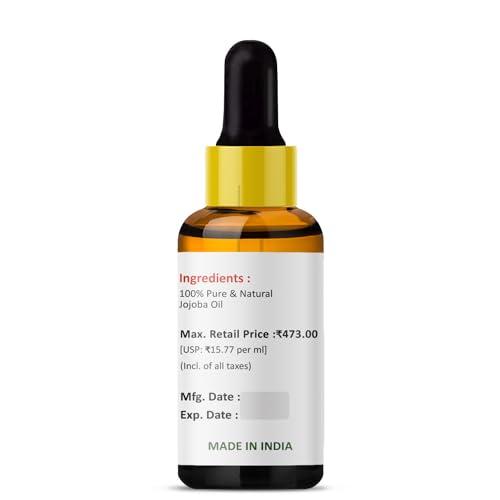 PRZ PRZ Jojoba Cold Pressed Carrier Oil - Pure Natural & Therapeutic Grade Oil for Aromatherapy Body Massage, Skin Care & Hair Care, 30 ml