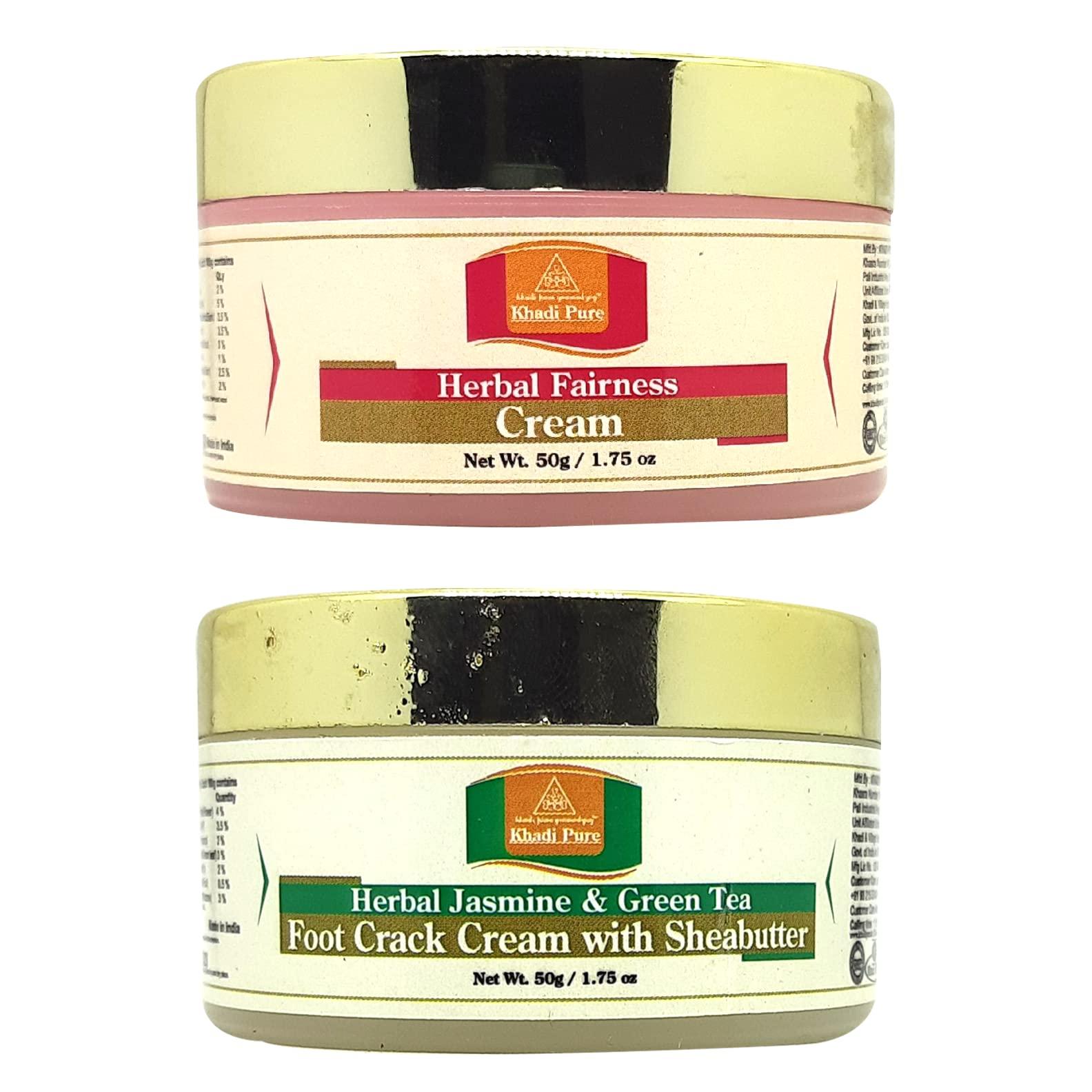 Khadi Pure Khadi Pure Fairness Cream & Jasmine Green Tea Foot Crack Cream, 50 g (Pack of 2)