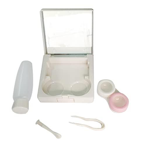 Gold Look Gold Look Bettal Cute Cat Shaped Contact Lens Case Travel Kit Mirror +Bottle + Tweezers Container Holder (White)