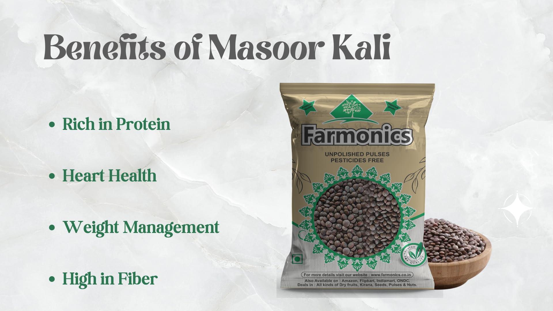 Farmonics Premium Black Masoor Dal Sabut 2kg | Kali Malka Dal | Khadi Masoor | Premium Kali Masoor