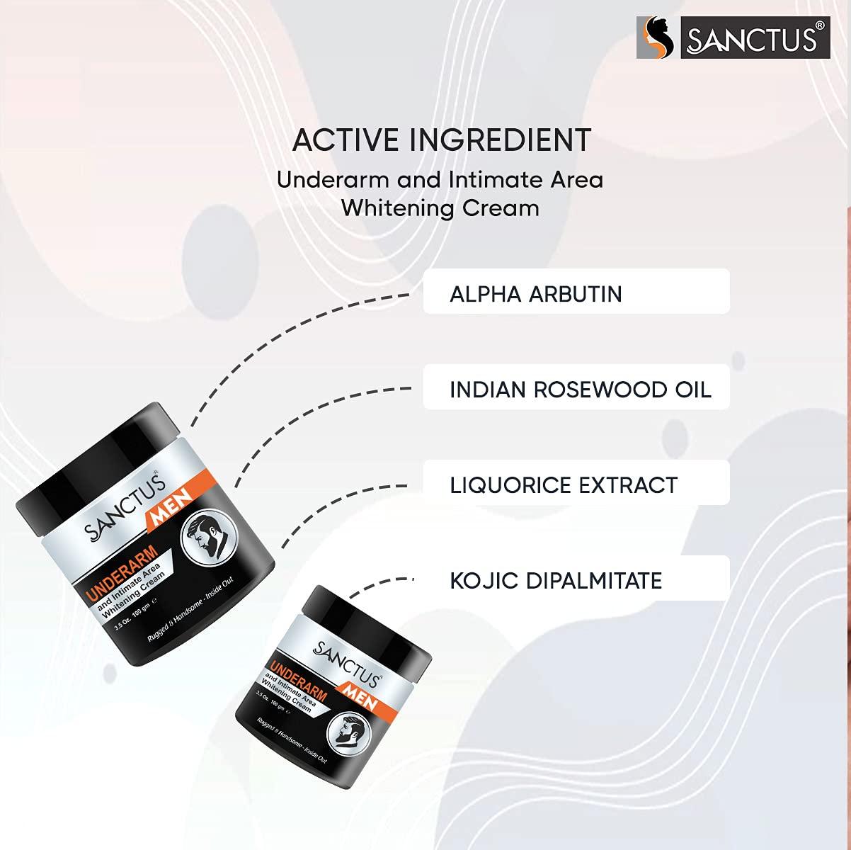 SANCTUS Sanctus Underarm and Intimate Area Whitening Cream with Non Sticky and Advanced Odor Control Formula for Men (100 gm)