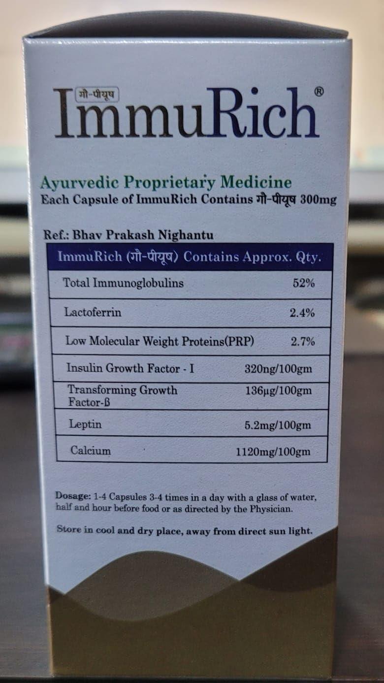 IMMURICH Dhanwantari\'s Immurich Immunity Boosters for Adults - 75 Cap | A2 Cow Colostrum | 52% IgG| Boosts Immunity | Helps Build Strength & Stamina | Builds Overall Health
