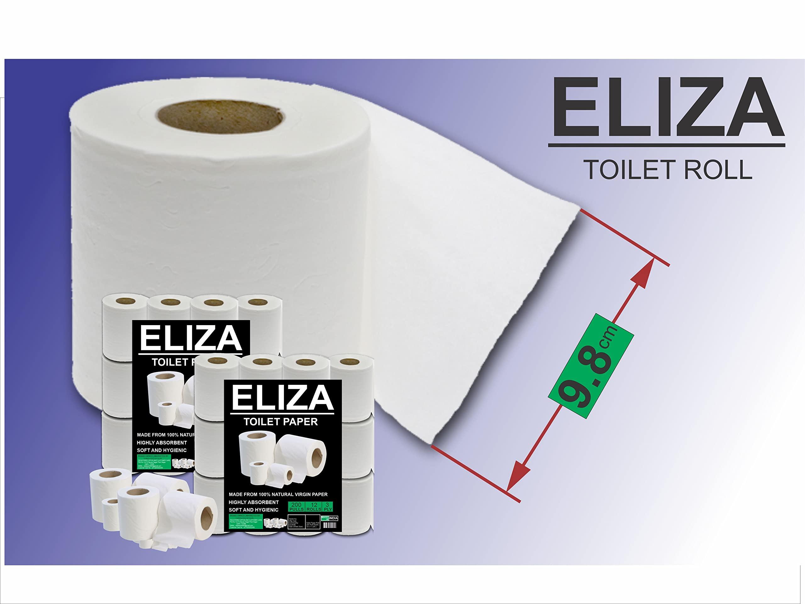 ELIZA Eliza Toilet Roll 3 Ply Pack of 18 (200 Pulls Each) Disposable Paper (Toilet Paper/Toilet Roll/Tissue) Roll - 9.8 x 10 cm Pack of 18 Toilet Tissue Rolls (18x200) Pulls (3600)