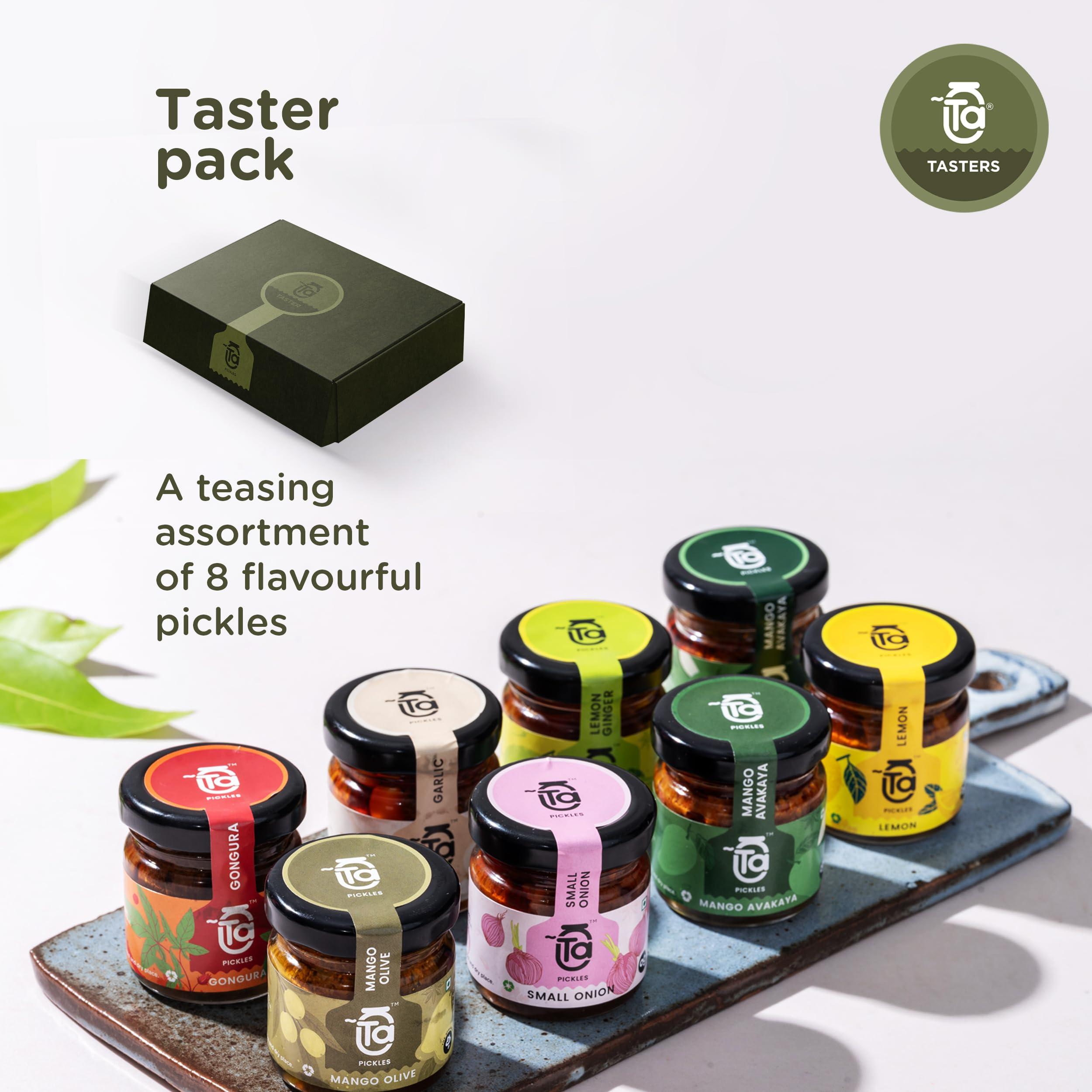 Ta ~Ta Signature Pickle Tasters Gift Pack - Assortment of 8 Flavorful Pickles | Made with Cold-Pressed Oils, Zero Preservatives, 100% Natural - 30g each