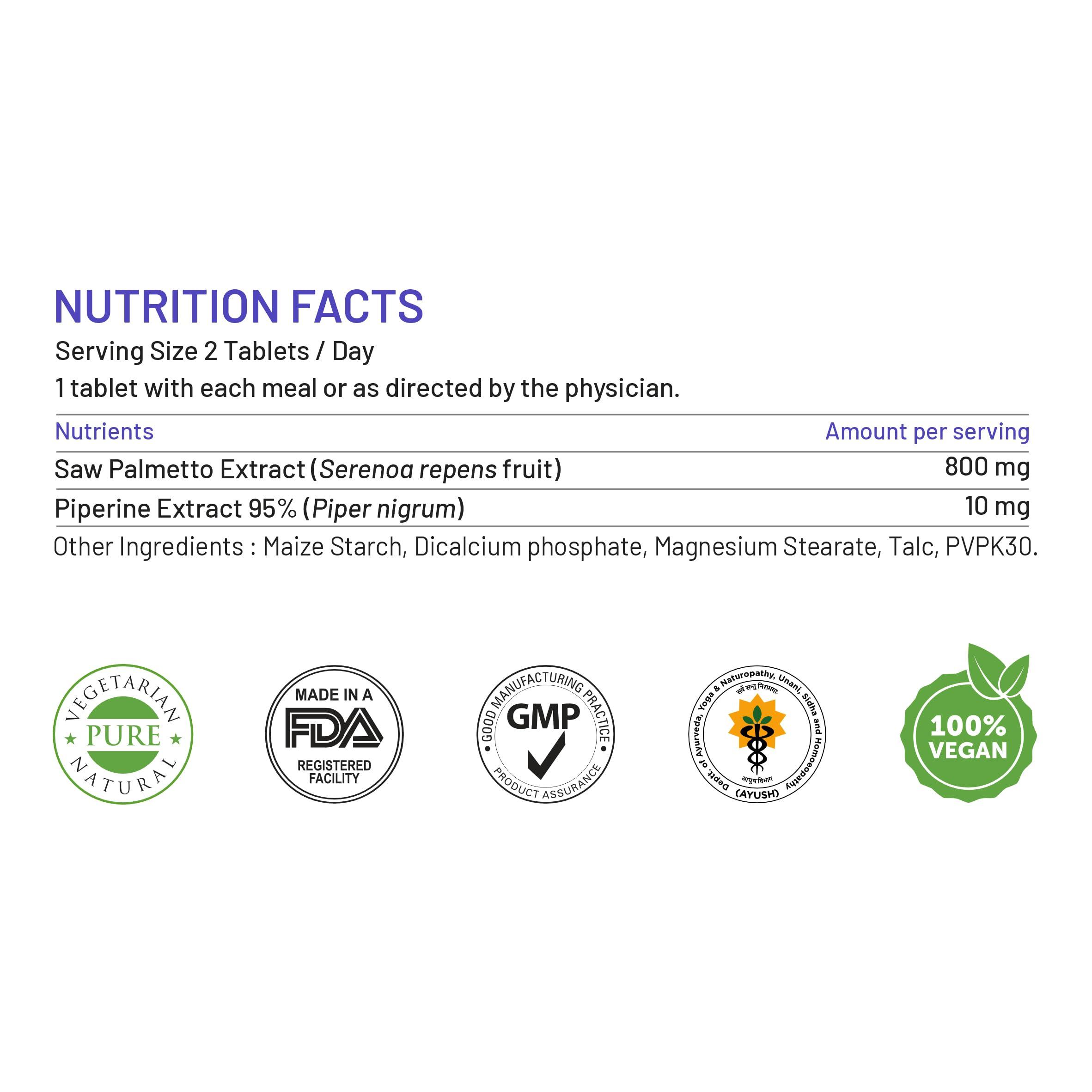 Bliss Welness Bliss Welness Saw Palmetto Extract 800 MG | Hair Growth Prostate Health Support Urinary Tract Function Prevent Hair Fall Ayurvedic DHT Blocker Health Supplement - 60 Vegetarian Tablets