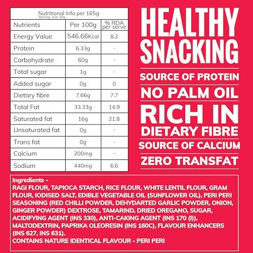 Snackible MU(N)CH BETTER Snackible MU(N) CH BETTER Peri Peri Ragi Chips-55Gm (Pack Of 3)