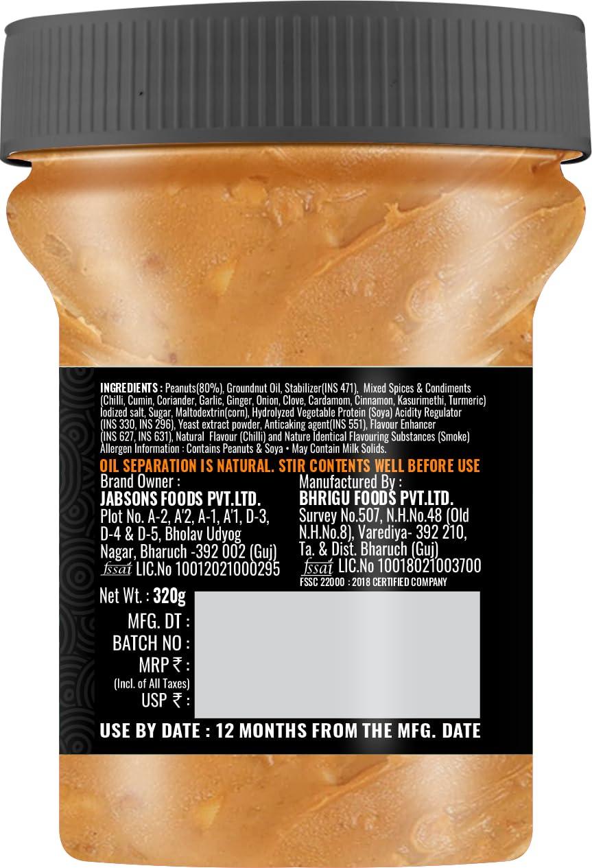 Jabsons Jabsons All Natural Tandoori Peanut Spread Butter 350g | 19g Per 100gm Protein | High in Protein Spread, Gluten & Cholesterol Free, Nut Butter