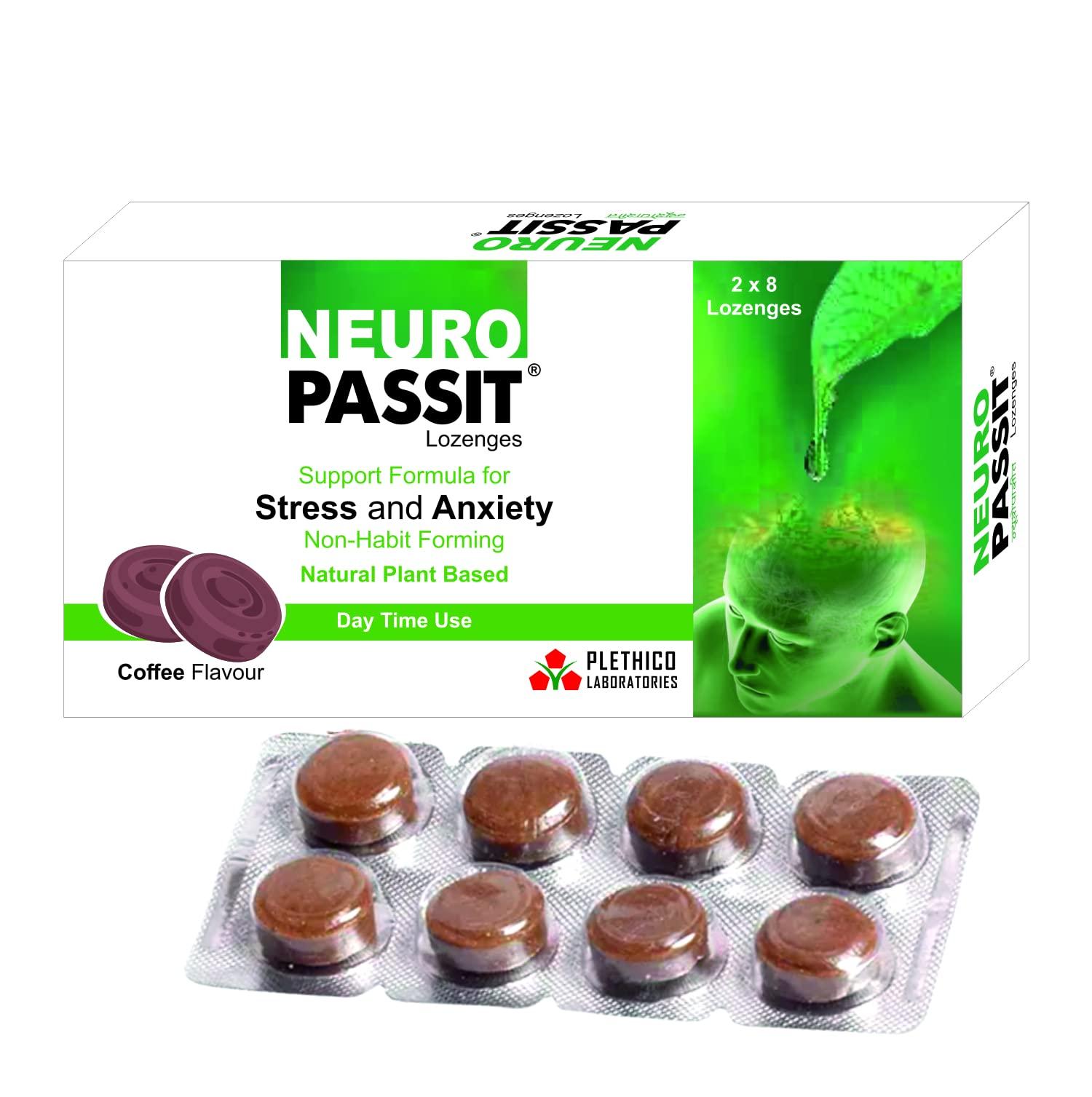 Wiscon Neuropassit Lozenges | 48 lozenges Helps in Reduces Stress and Anxiety | Ayurvedic Natural herbal Plant based | day time Formula | Buccal absorption | coffee flavour| non drowsy antistress | brain tonic | jyotishmati | Brahmi | tagar | Amla