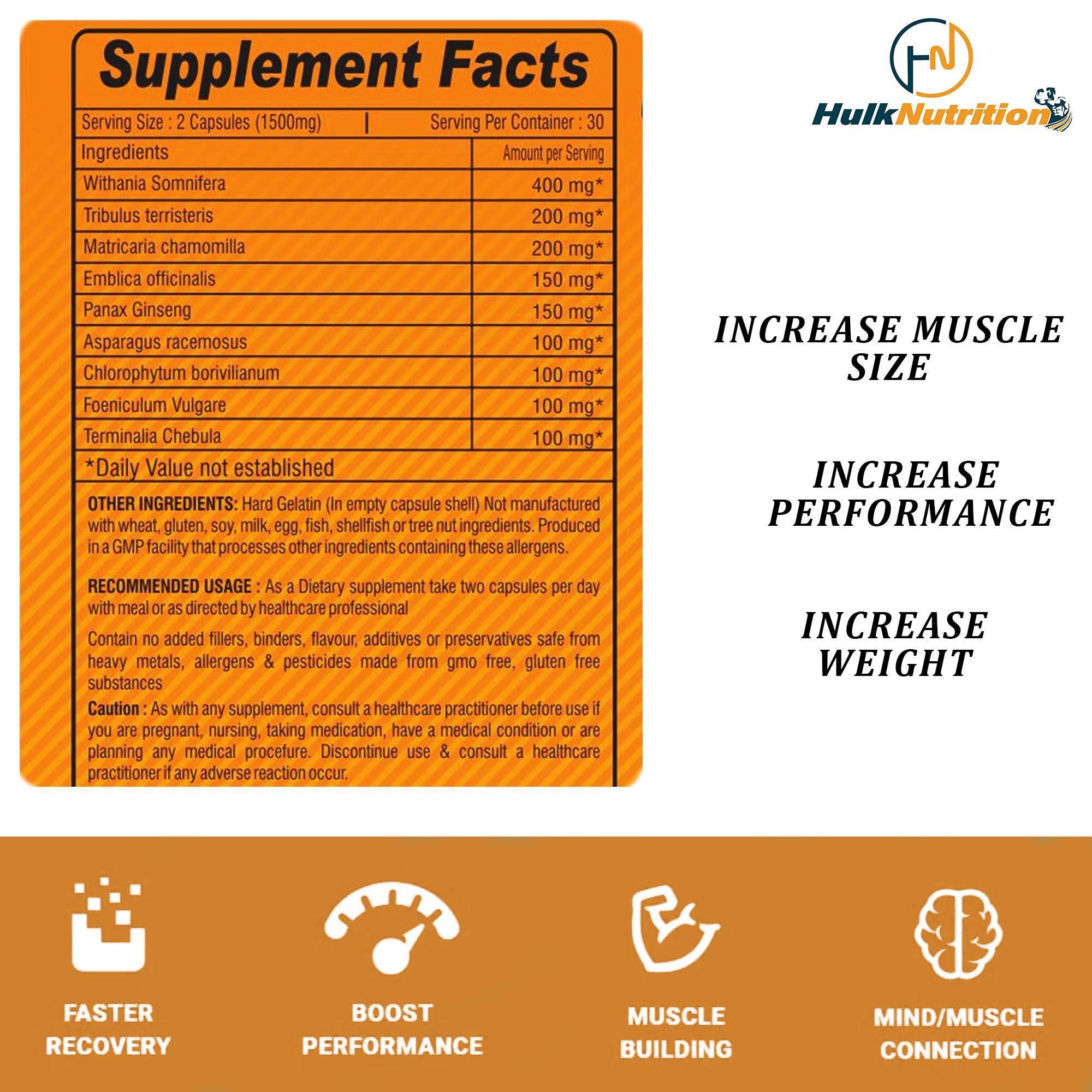 HulkNutrition HulkNutrition Bulk Gain Mass & Weight Gainer Capsule for Fast Weight & Muscle Gain, Daily Muscle Building Weight Lifters Supplement for Muscle Growth, Stamina & Strength, For Men & Women - 60 Cap. | Free Shaker