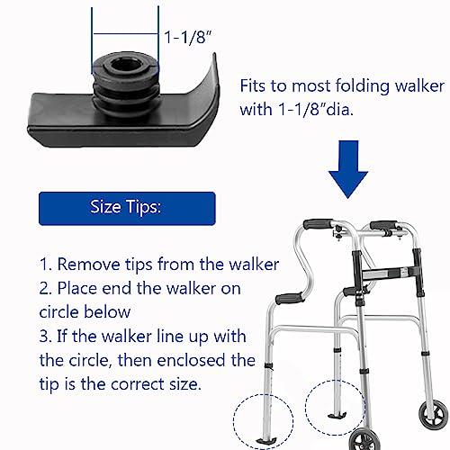 MESINURS Walker Glide Skis - Universal Replacement Feet Rubber Tips Cap for Folding Walker, 1-1/8 Inch, 2 Counts