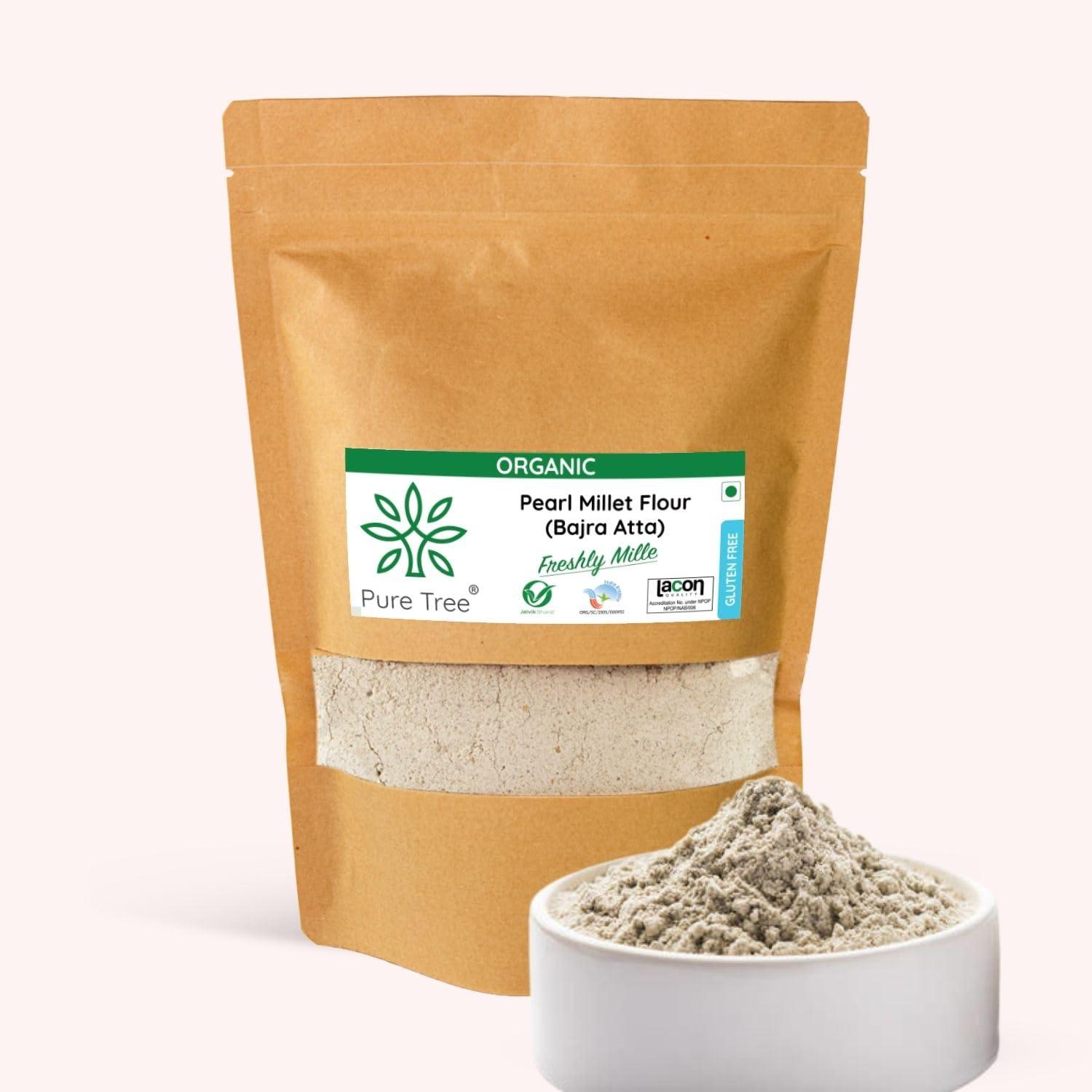 Pure Tree Pure Tree Certified Organic Bajra Flour Freshly Milled | 900 g | Bajra Atta | Gluten-Free Pearl Millet Organic Flour | Bajre Ka Atta | Millet Atta | Kambu Flour