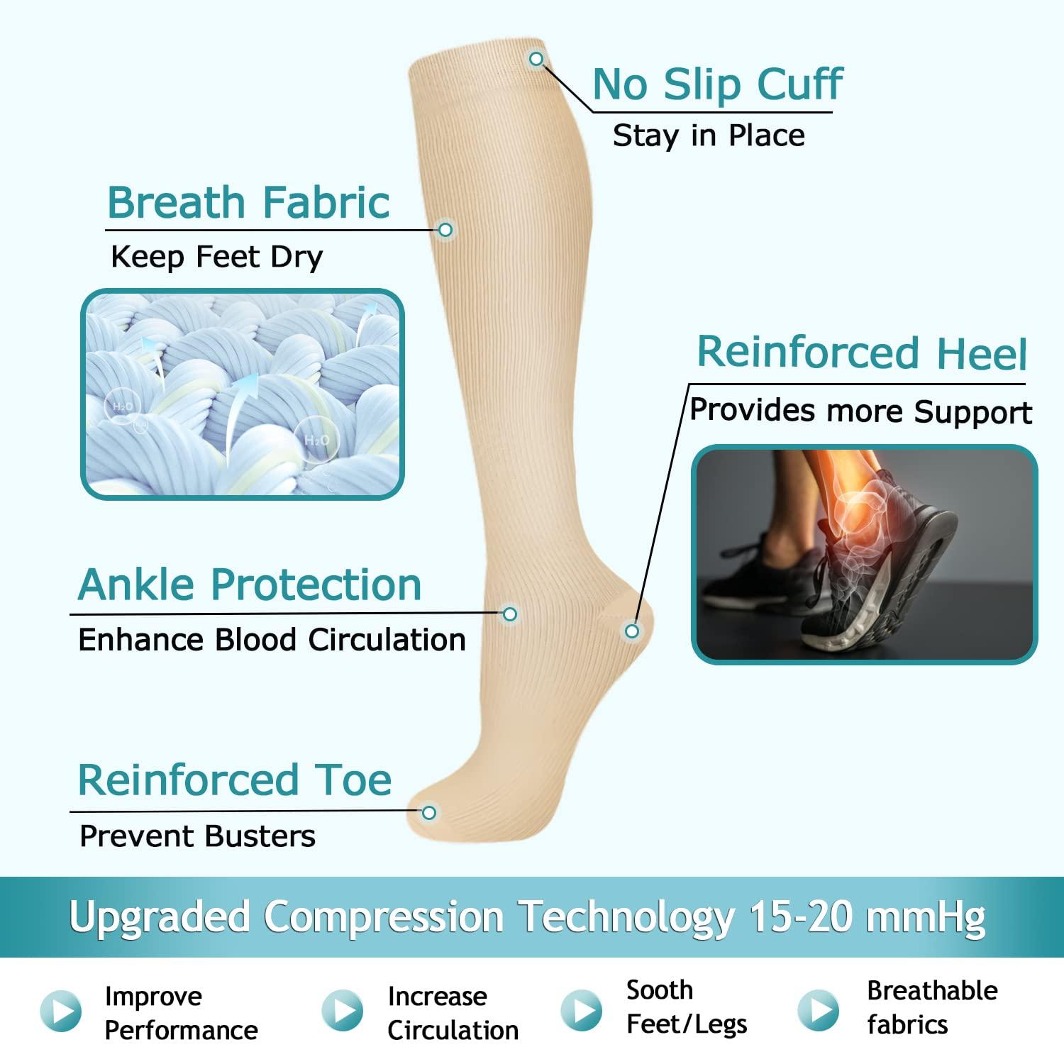 ACTINPUT ACTINPUT Compression Socks (8 Pairs) for Women & Men 15-20mmHg - Best Medical,Running,Hiking,Recovery & Flight Socks (L/XL (US Women11-15.5/US Men10-13),05 - Black/Nude