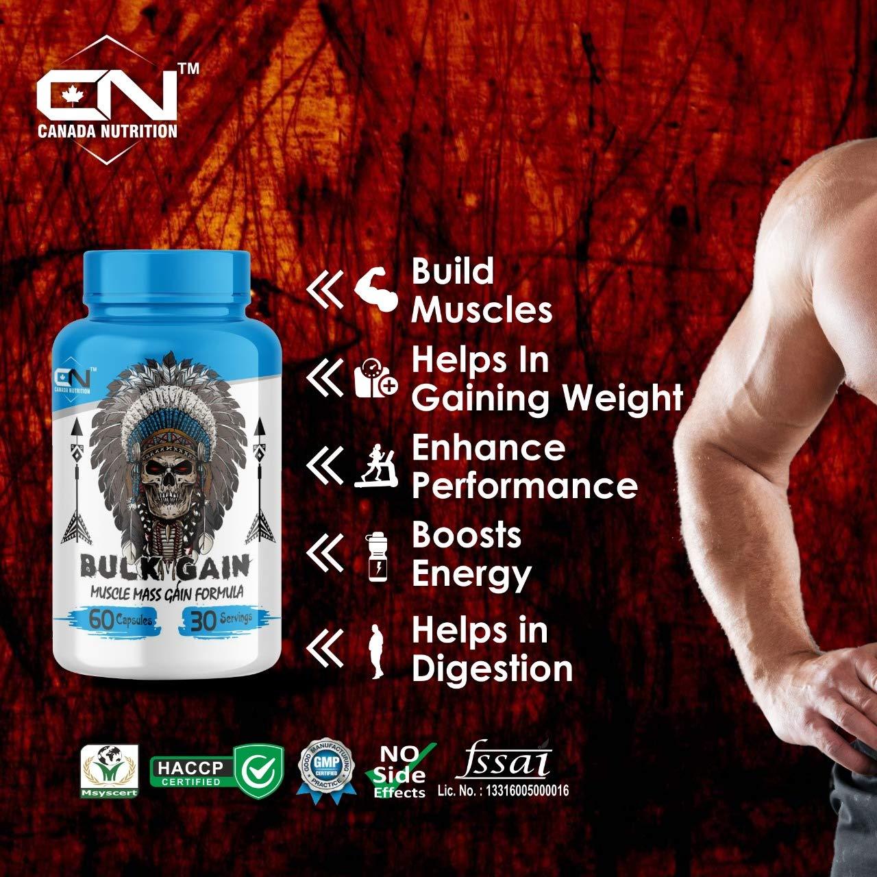 Canada Nutrition Canada Nutrition Men's and Women's Bulk Gain Mass and Weight Gainer Capsule for Fast Weight & Muscle Gain with Free Shaker- 60 Cap