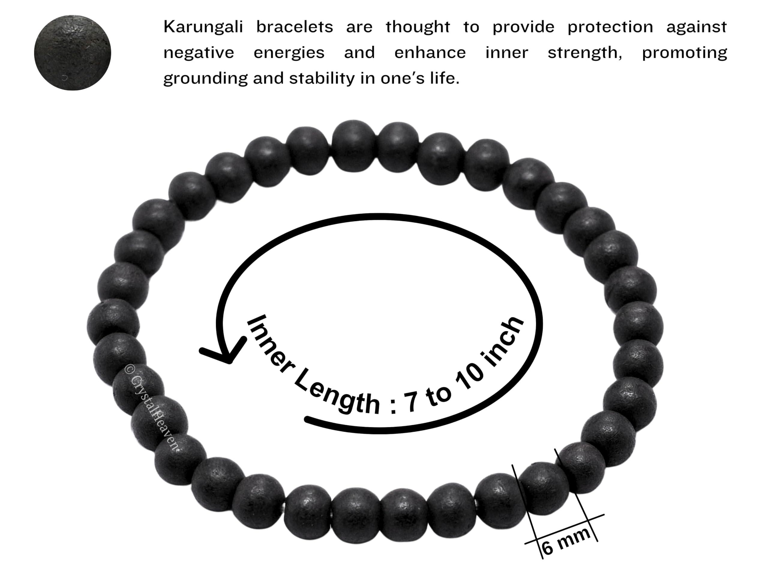Crystal Heaven Certified Karungali Bracelet Original for Men Women - Black Ebony Wood Bracelet - Original and Natural Karukali Malai for Men Women Pooja Supplies (6mm Beads, Elastic)