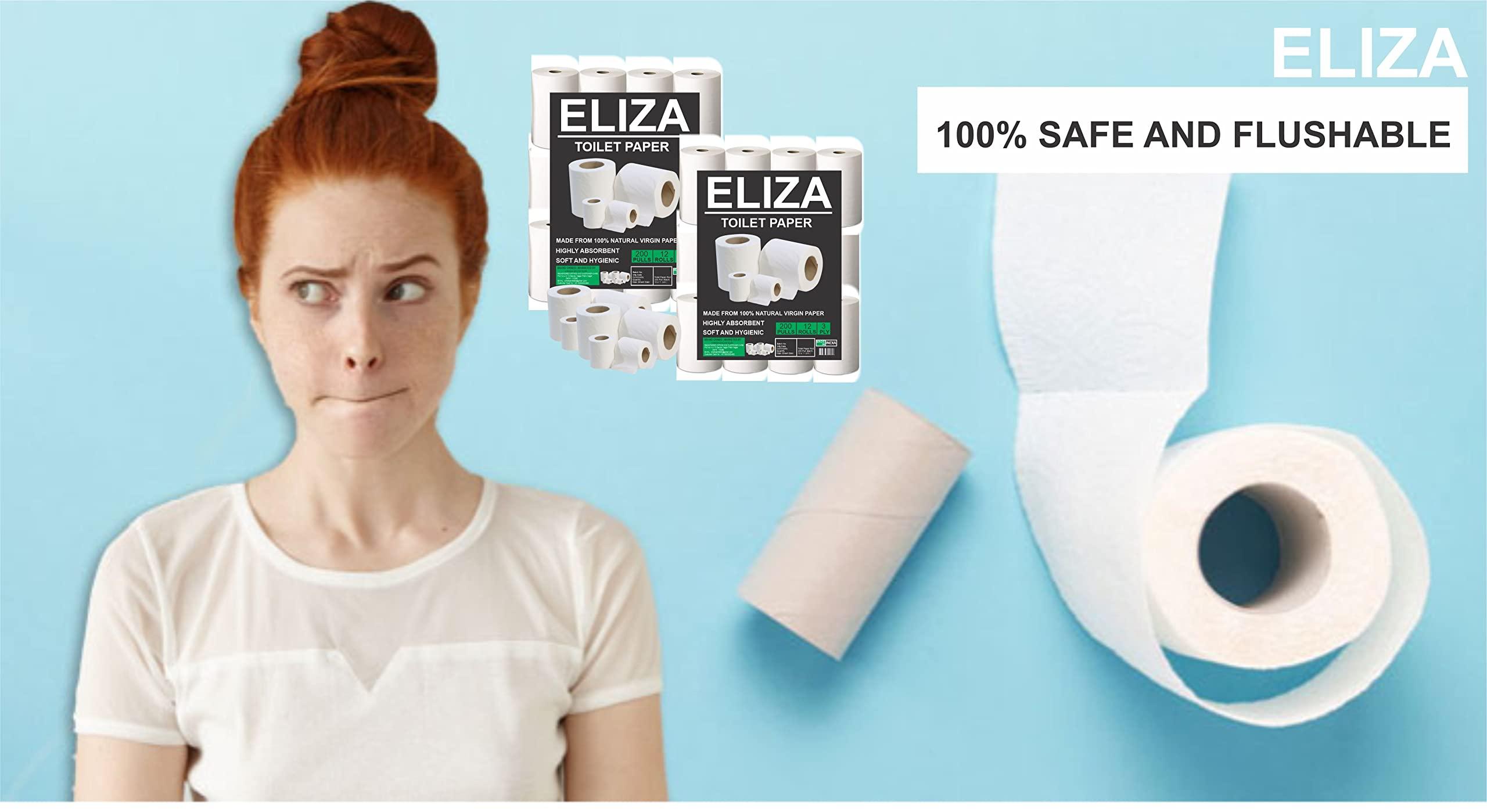 ELIZA Eliza Toilet Roll 3 Ply Pack of 18 (200 Pulls Each) Disposable Paper (Toilet Paper/Toilet Roll/Tissue) Roll - 9.8 x 10 cm Pack of 18 Toilet Tissue Rolls (18x200) Pulls (3600)