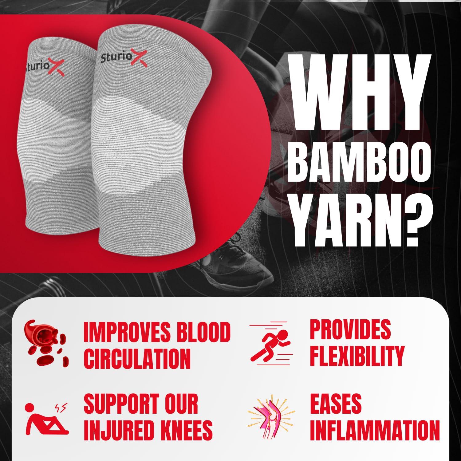 Sturioz Sturioz Bamboo Knee Sleeves - Bamboo Knee Support for Women and Men| Bamboo Compression Knee Sleeves | Perfect Knee Support for Women | Knee Brace for Knee Pain and Enhanced Comfort