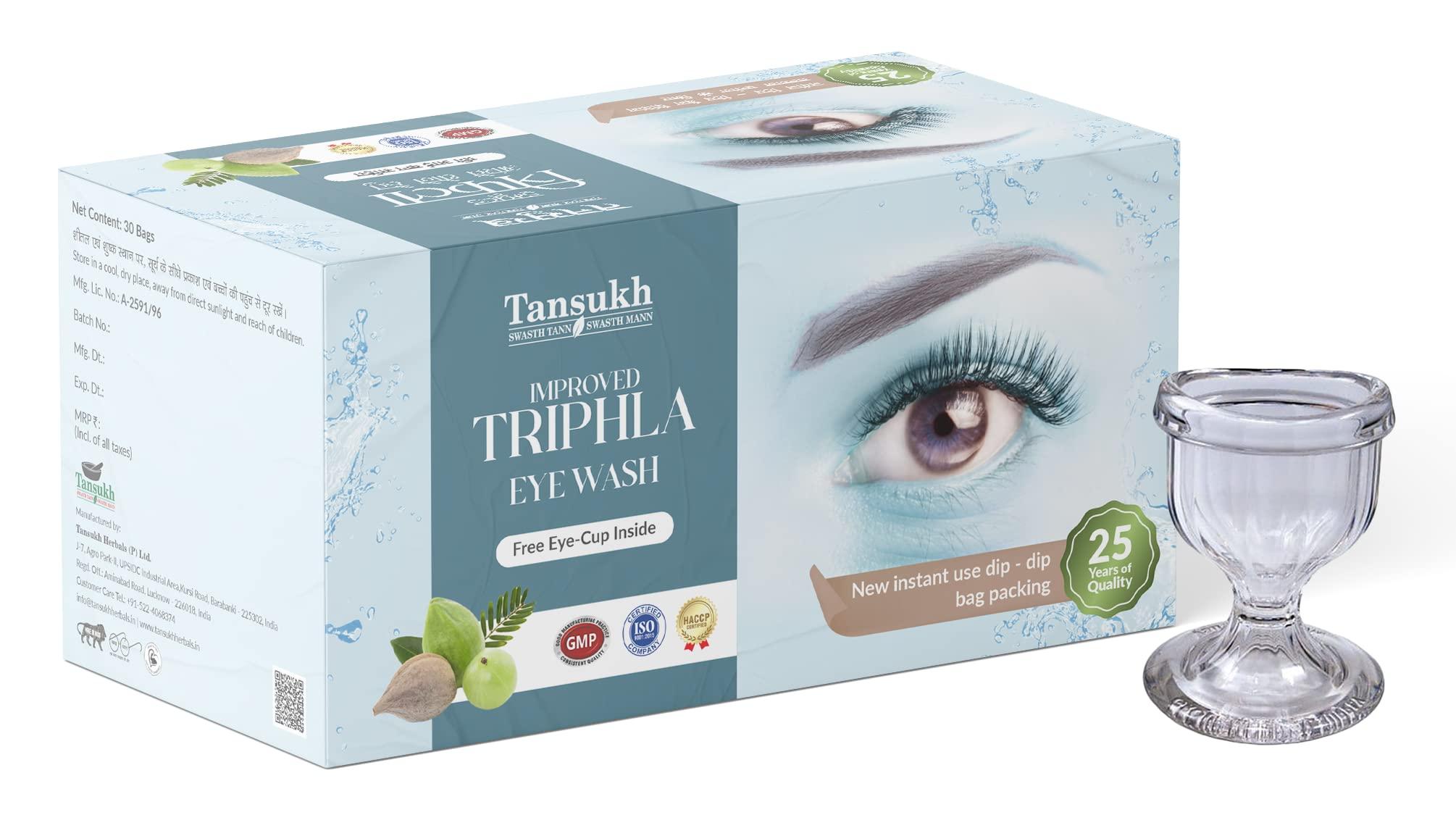 TANSUKH Tansukh Improved Triphala Eye Wash With 30 Instant Dip-Dip Bags/With Free Plastic Transparent Eye Wash Cup/Fits With Eye Contour Smoothly/For Tired Polluted And Eye Irritation Herbal Remedy