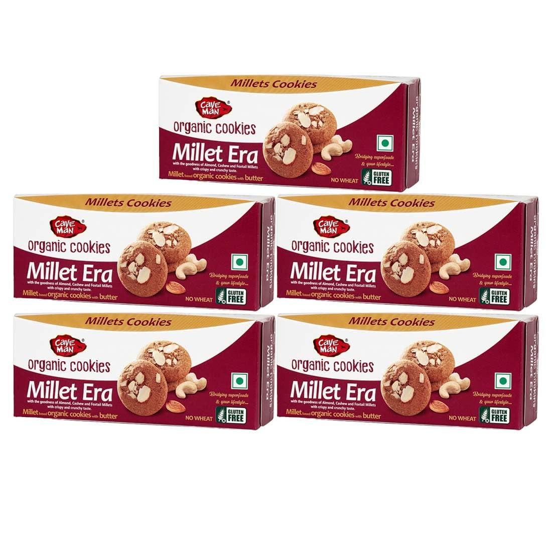 CAVE MAN CaveMan Organic Millet Era Cookies, with Foxtail, Sorghum Millet, Almonds & Cashews. - (60G x 5pcs)