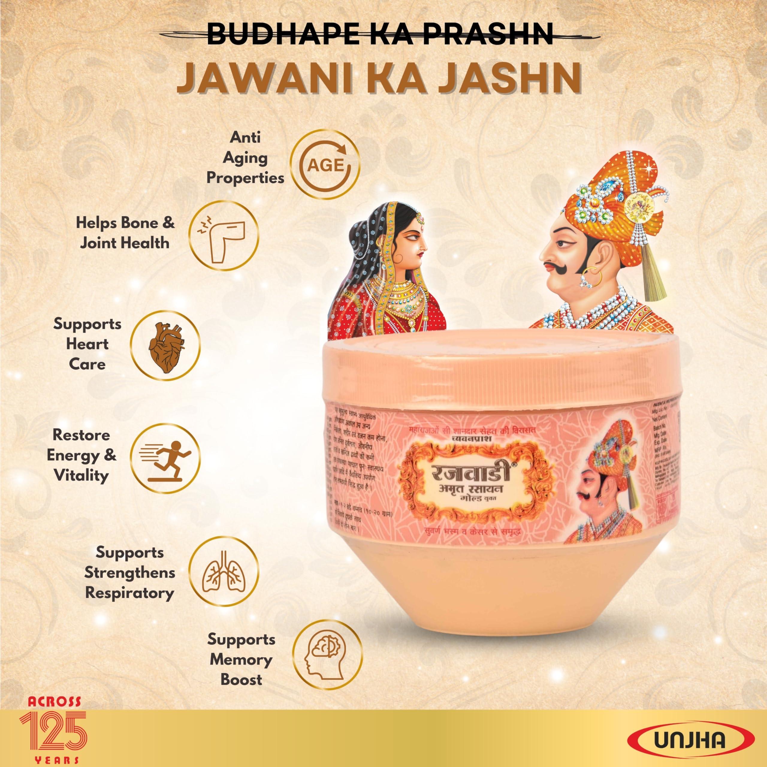 Ayusiddh Shree Unjha Pharmacy Rajwadi Chyawanprash - Helps Build Energy, Strength & Stamina | Enriched with Sona Chandi Bhasma | 425g