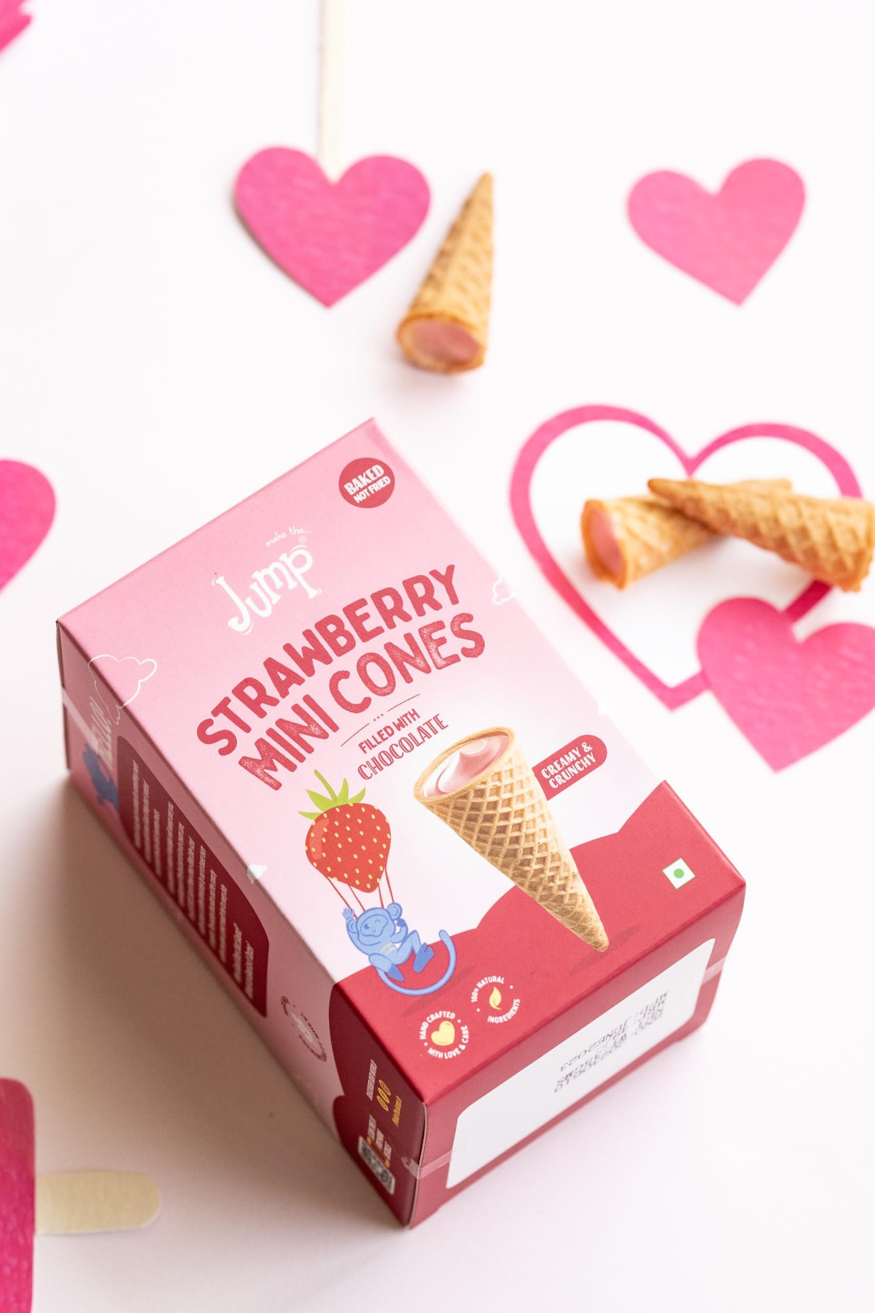 MAKE THE JUMP Make The Jump Mini cones- Strawberry chocolate Filled Cones | Strawberry Chocolate Flavour | 100% Eggless | Pack of 10