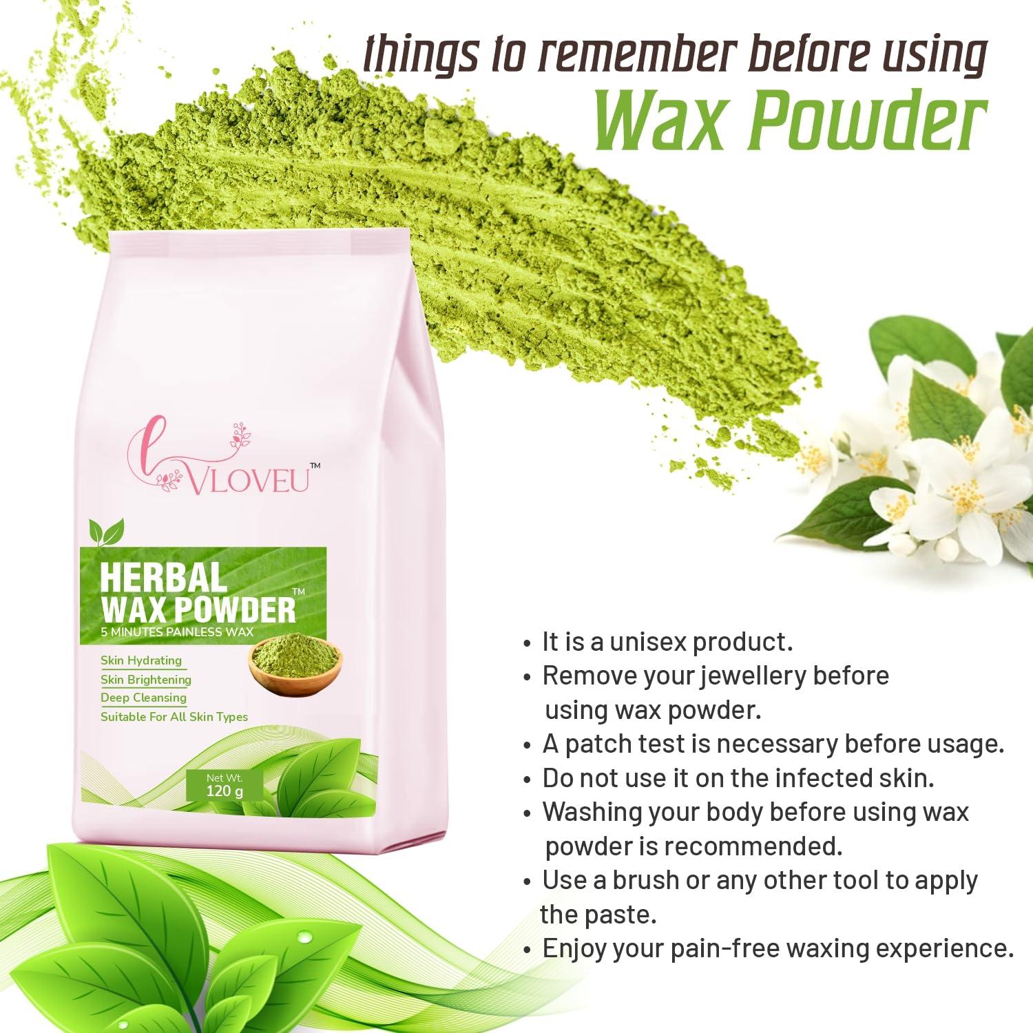 VLOVEU VLOVEU - Herbal Wax Powder for Hair Removal - 120g | 5 Minutes Painless Facial Hair Removal Powder for Women | Natural Face Hair Remover, Bikini, Legs, And Underarms Wax Powder - Pack of 1