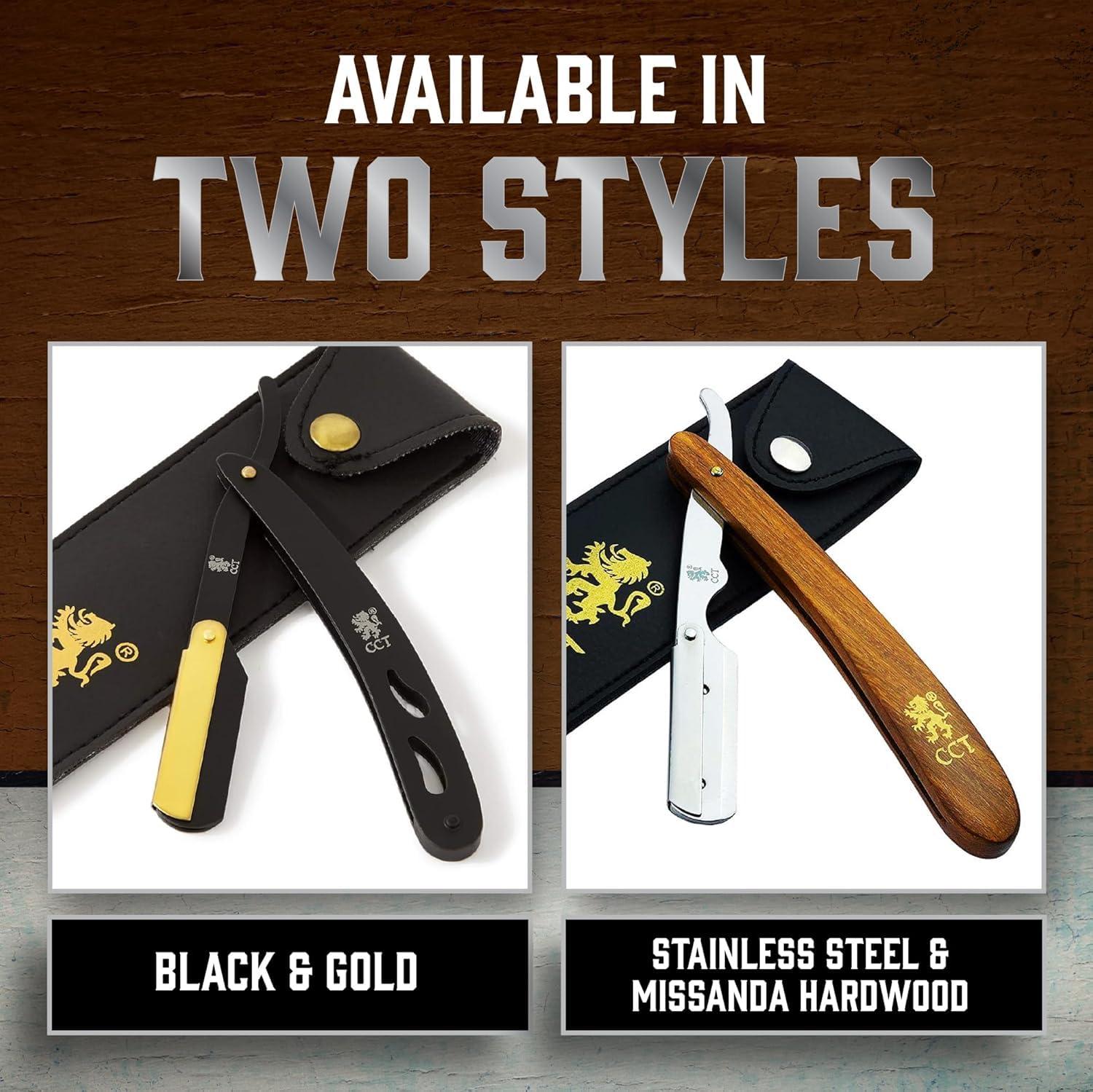 The Cambridge Cutthroat The Cambridge Cutthroat Men\'s Cut Throat Shaving Straight Swing Lock Razor - Travel Pouch and Cotton Kit Bag Included - Perfect Male Grooming Accessory