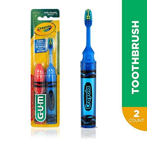Gum GUM Crayola Kids' Travel Toothbrush, Antibacterial Bristles, Soft, Ages 4+, 2 Count: 2 Brushes