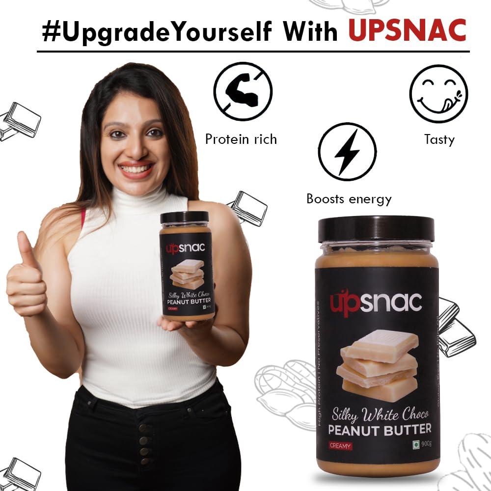 UPSNAC Upsnac Silky White Chocolate Peanut Butter Creamy 900g | High Protein | Tasty & Healthy Nut Butter Spread | No Refined Sugar | Zero Trans Fat | Cholesterol Free & Gluten Free