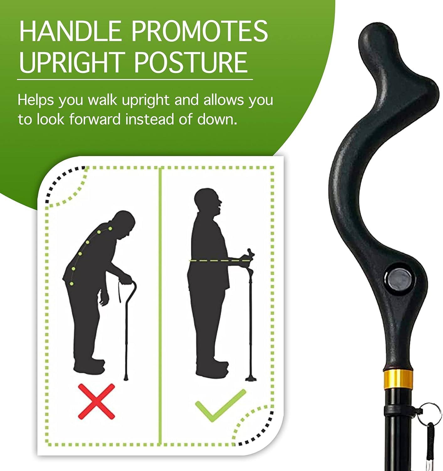 Fariox FARIOX Straight Up Cane Folding Self-Standing, Anti Slip and Height Adjustable for Balance and Comfort, Suitable for Men, Women and Seniors