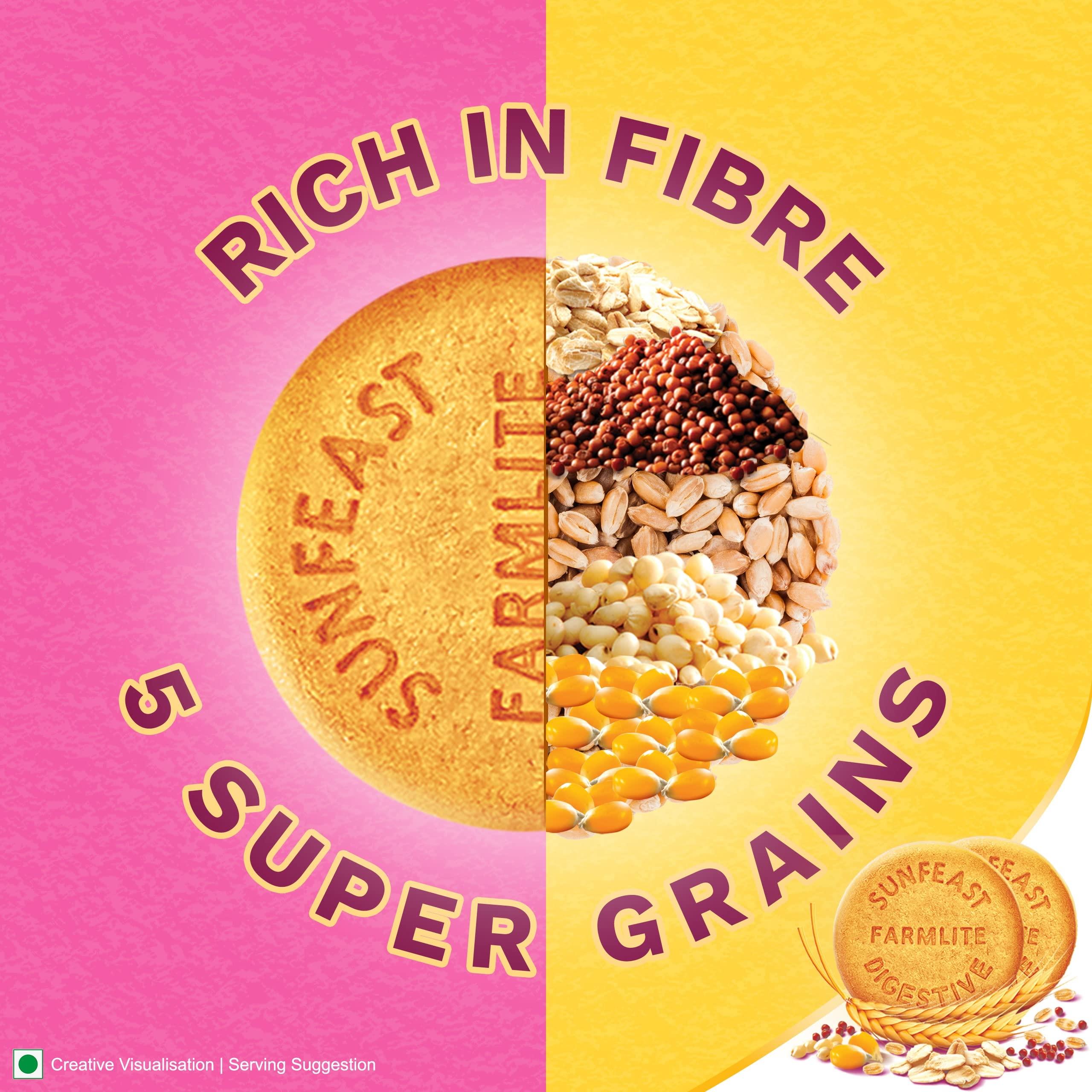 Sunfeast Farmlite Sunfeast Farmlite 5 Grain Digestive Biscuit, High Fibre Biscuit, Goodness of 5 Grains, 800 g Pack & Sunfeast Marie Light Active Bag, 1 kg
