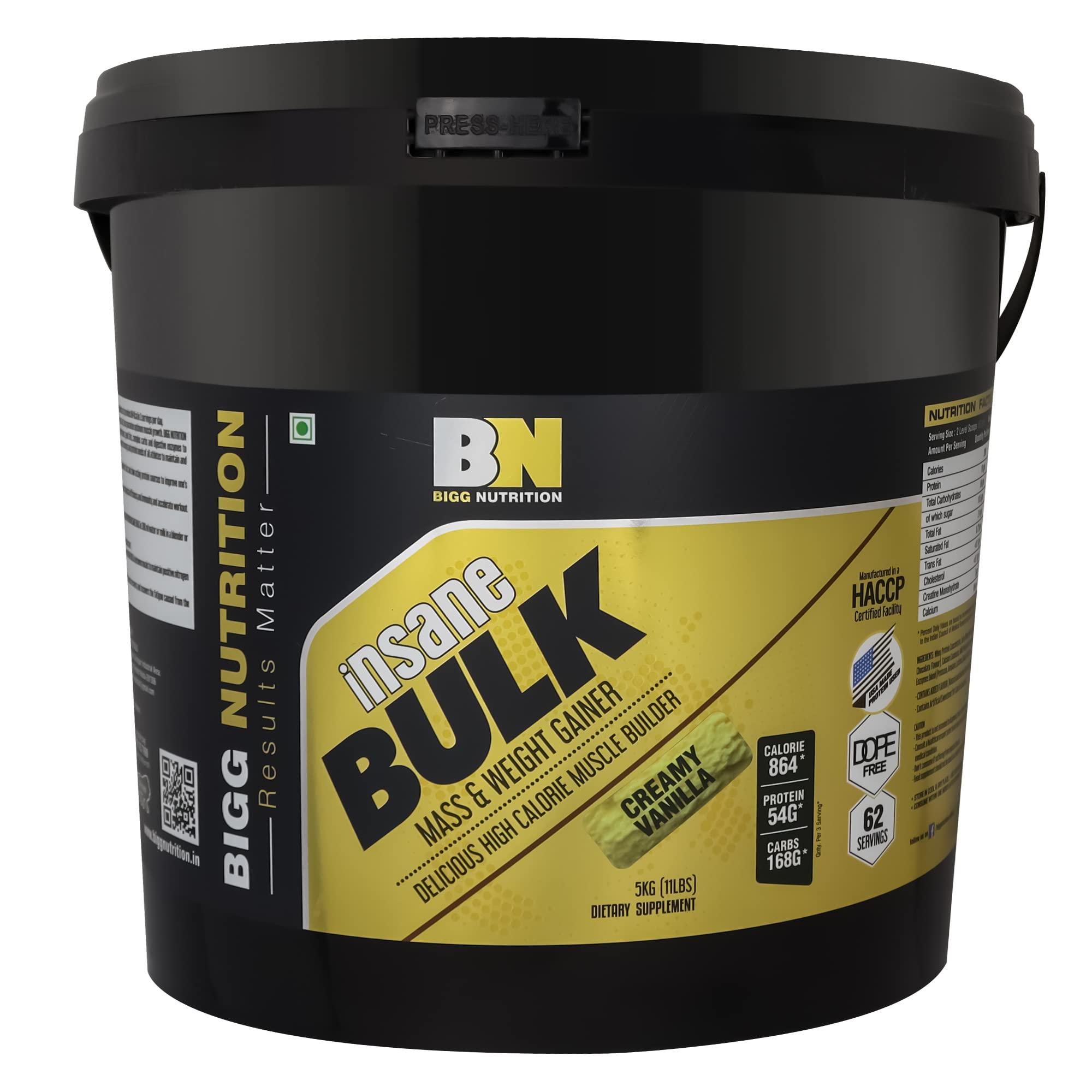 Bigg Nutrition Bigg Nutrition Insane Bulk Mass & Weight Gainer Delicious High Calorie Muscle Builder (Chocolate, Creamy Vanilla) (Creamy Vanilla, 1 Kg)