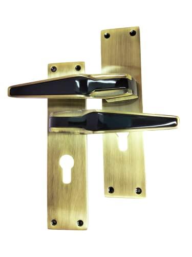 Kunal India Kunal Labacha Mortice Door Handle Lock Set with 70MM Brass Cylindrical Lock with 3 computrised Key|Main Door Handle Lock with Antique/Graphite Finish Material Zinc Size 8 Inch