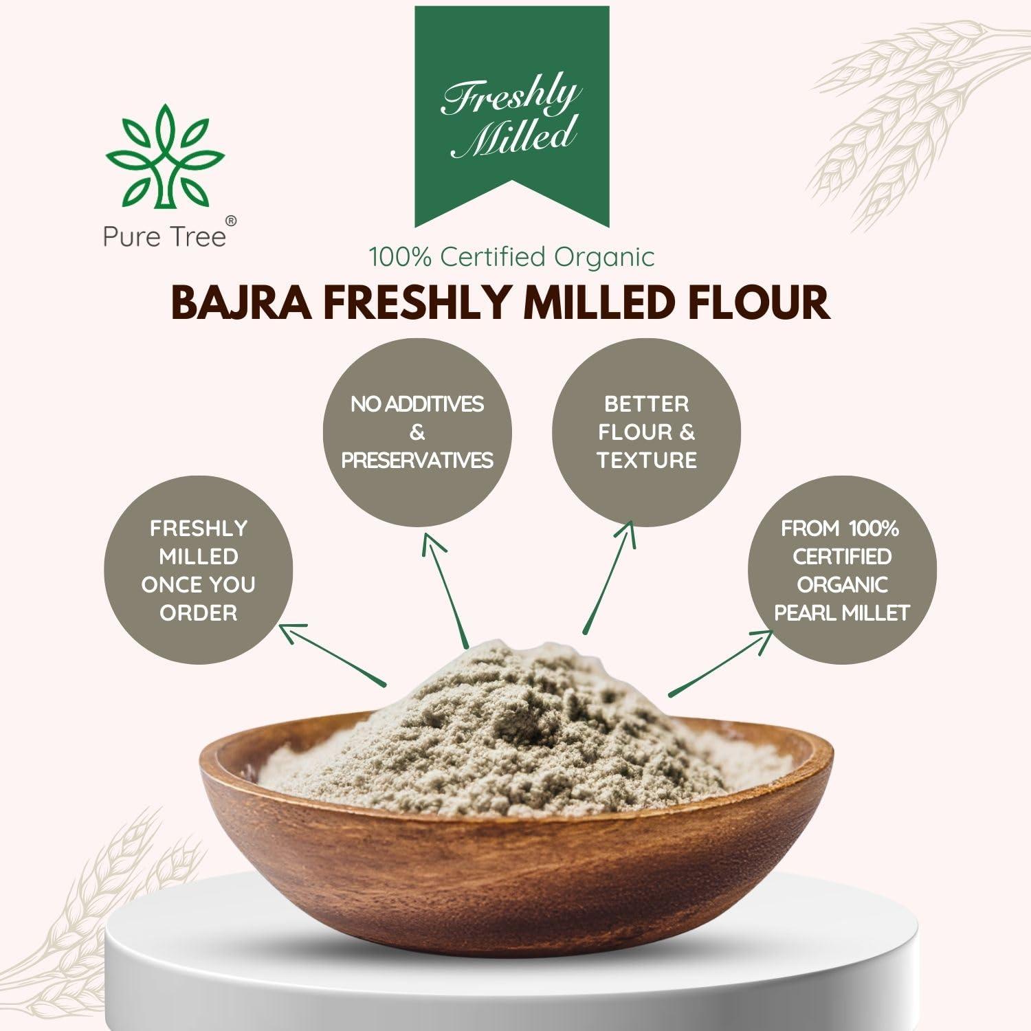 Pure Tree Pure Tree Certified Organic Bajra Flour Freshly Milled | 900 g | Bajra Atta | Gluten-Free Pearl Millet Organic Flour | Bajre Ka Atta | Millet Atta | Kambu Flour