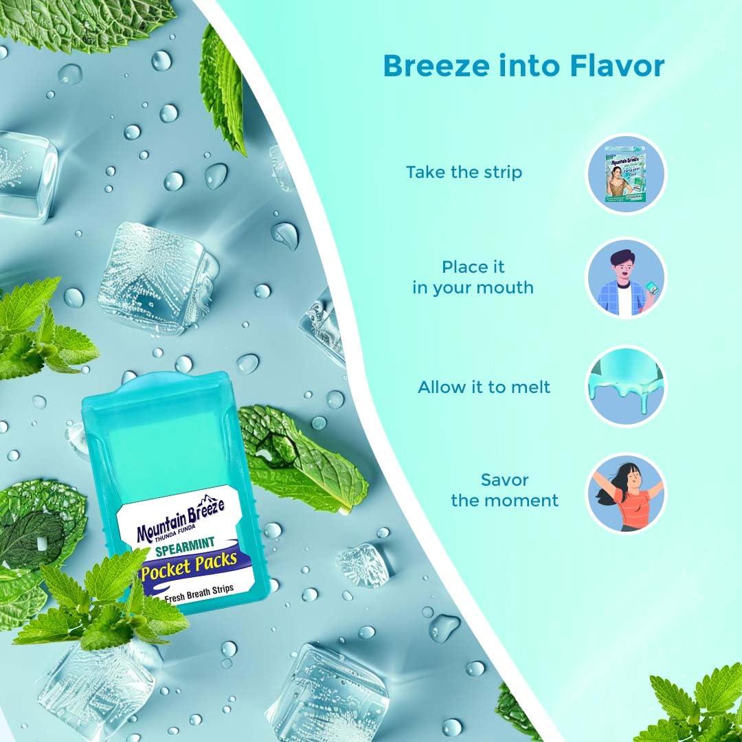 Mountain Breeze Mountain Breeze Mouth Freshner Sugar-Free Spearmint Fresh Breath Strips (7 Strips each) Pack of 20 with Extra Paan (24 Strips Each) Pack of 1