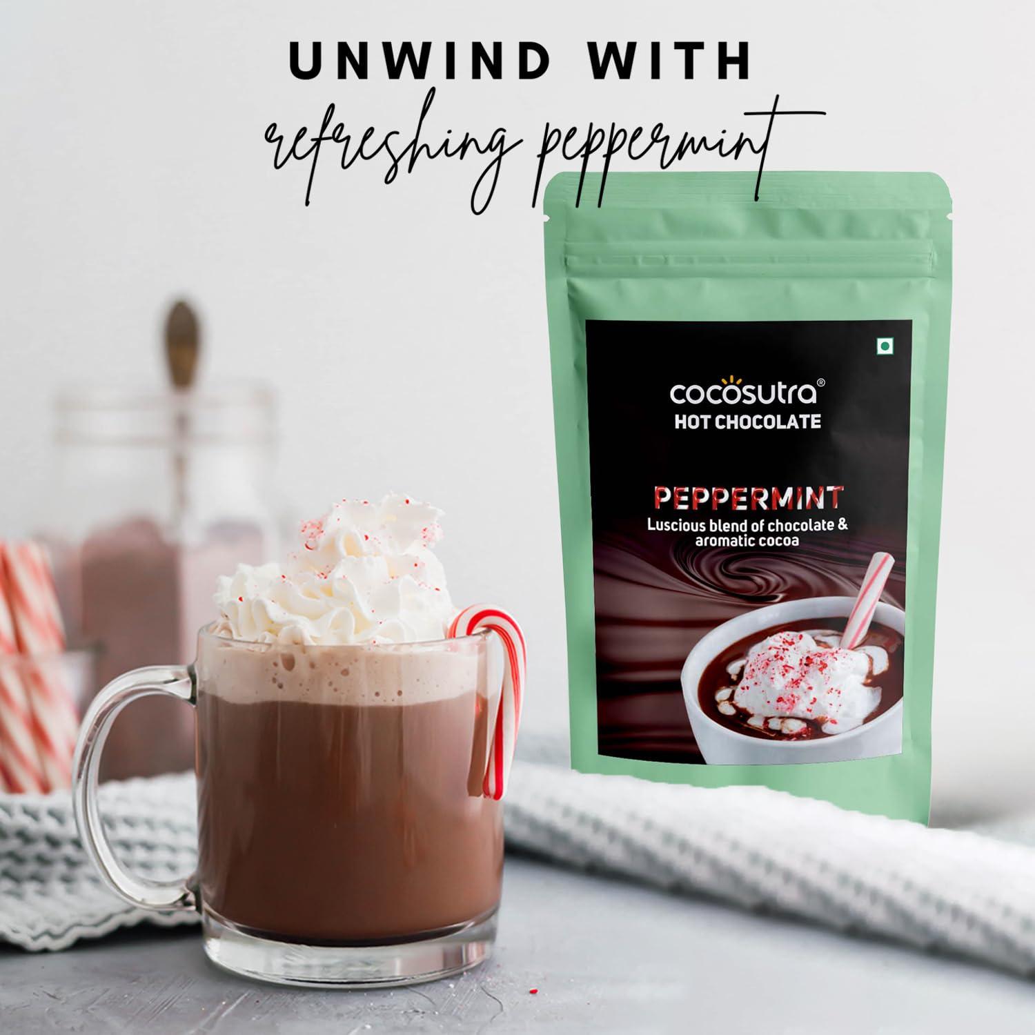 COCOSUTRA COCOSUTRA Peppermint Hot Chocolate Mix | Enjoy hot or cold | 100 gm | 100% Natural & Vegan Drinking Chocolate | Serves 4 Cups